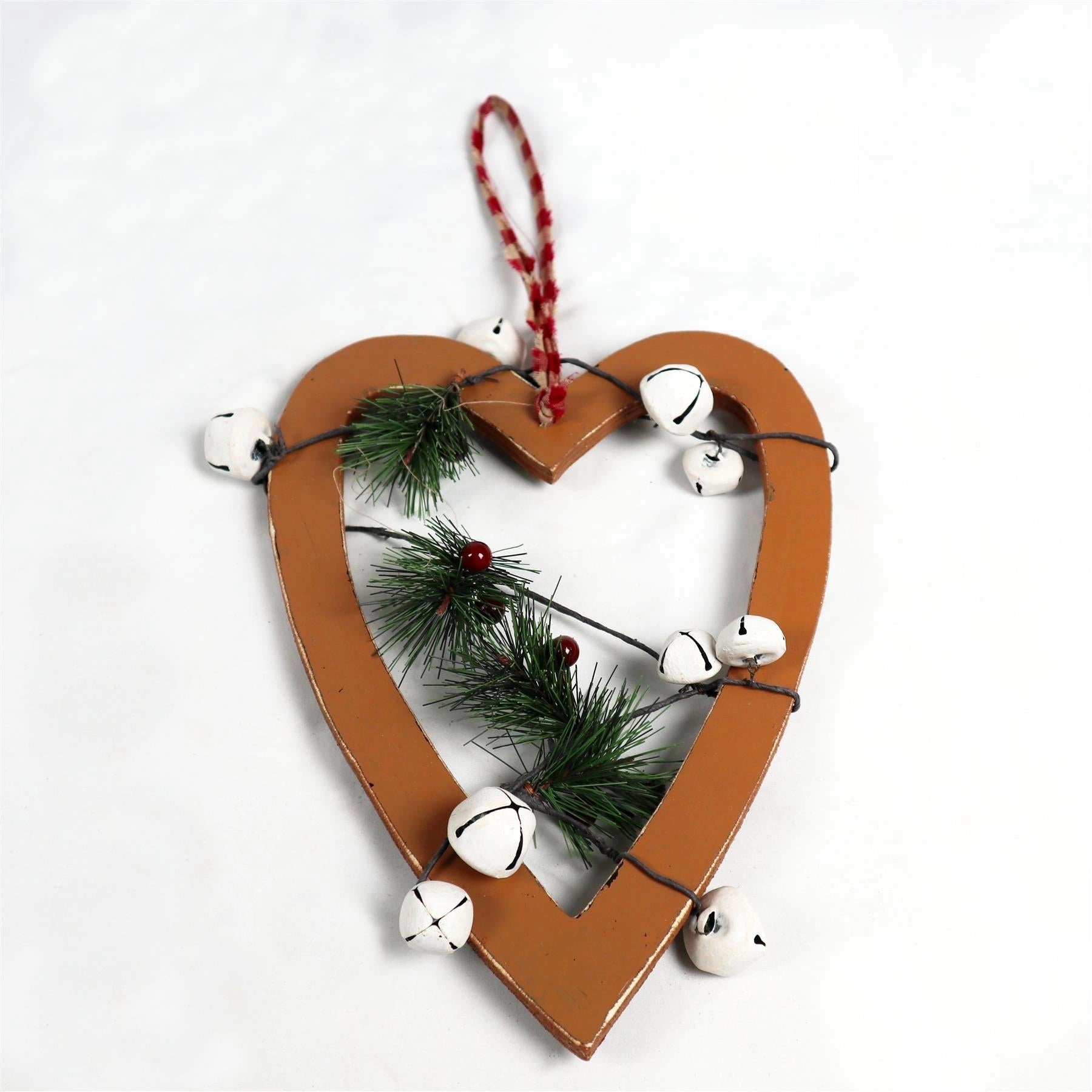 Wooden Light Brown Small Heart Christmas Wall Decorations Home Xmas Showpieces