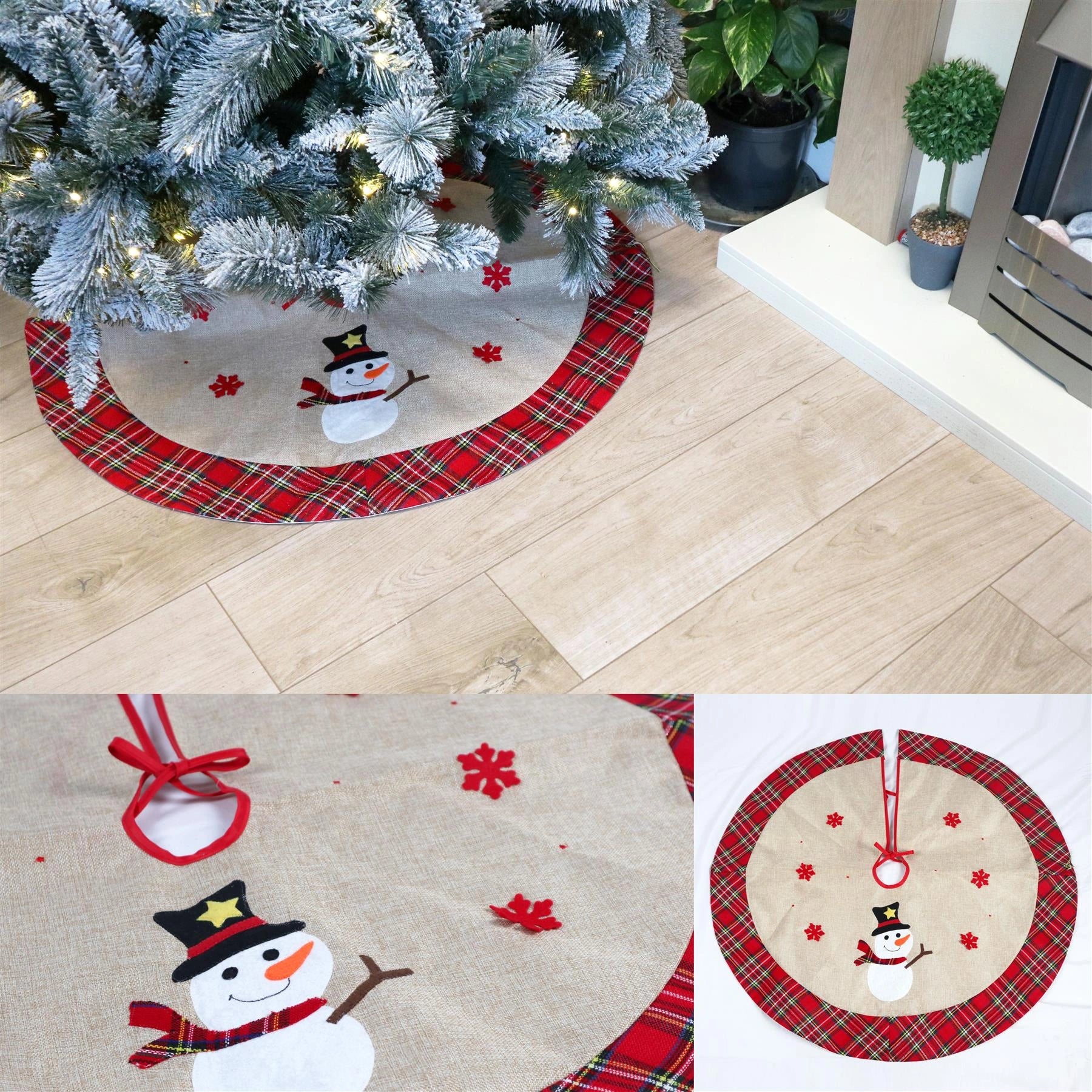 Snowman Design Snowflake Tree Skirt Christmas Floor Mat Holiday Home Decorations