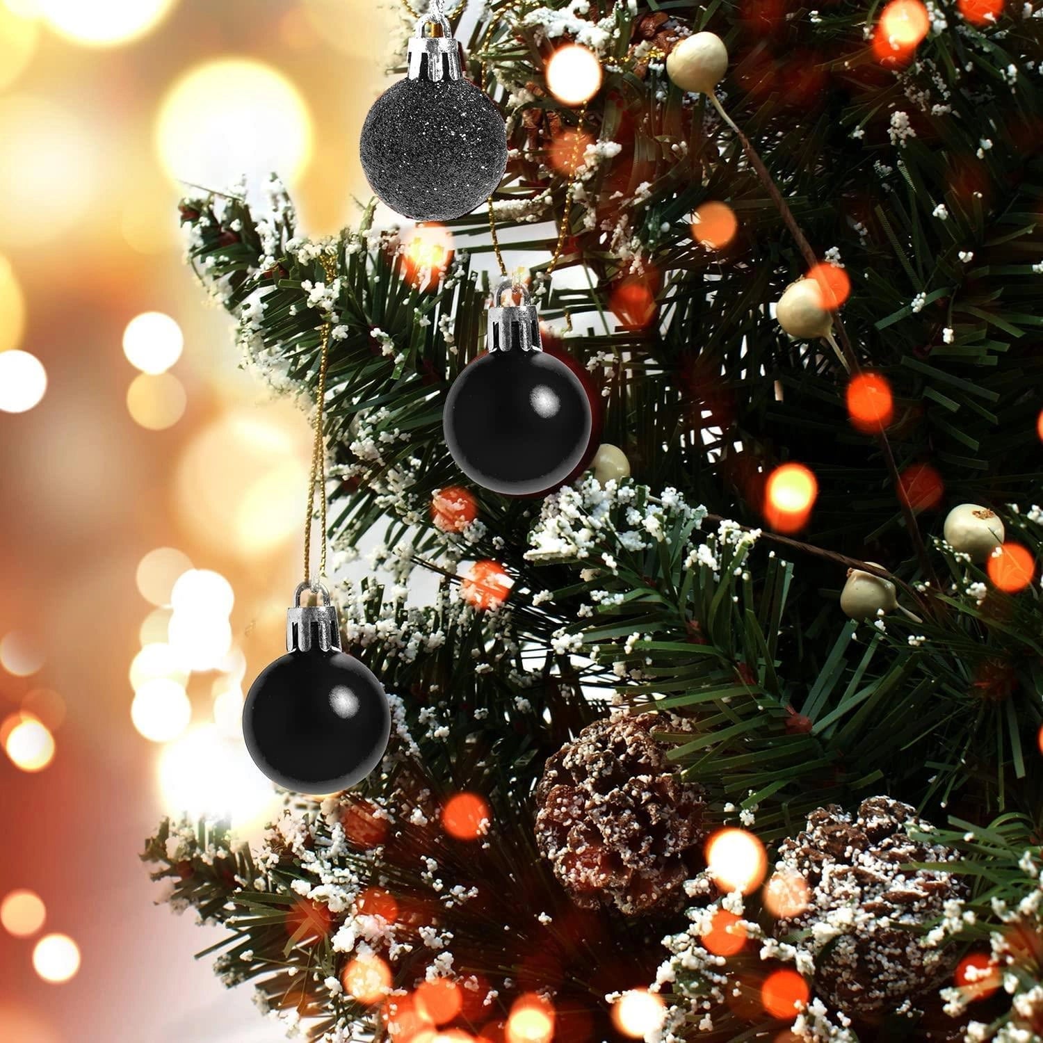 12pcs Christmas Baubles Tree Ornaments Black Balls Xmas Hanging Decorations 30mm