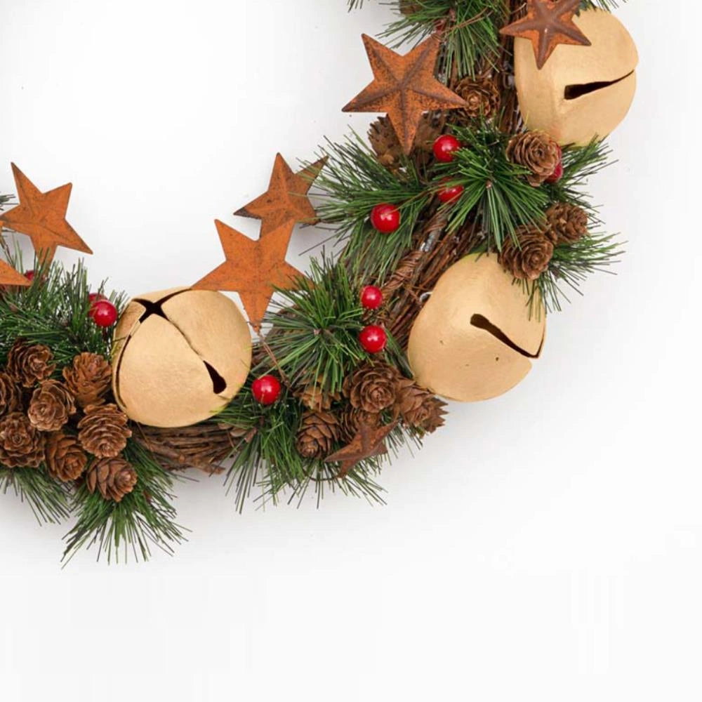 40CM Christmas Wreath Cream Bell Star Cone Berry Outdoor Xmas Home Office Decor