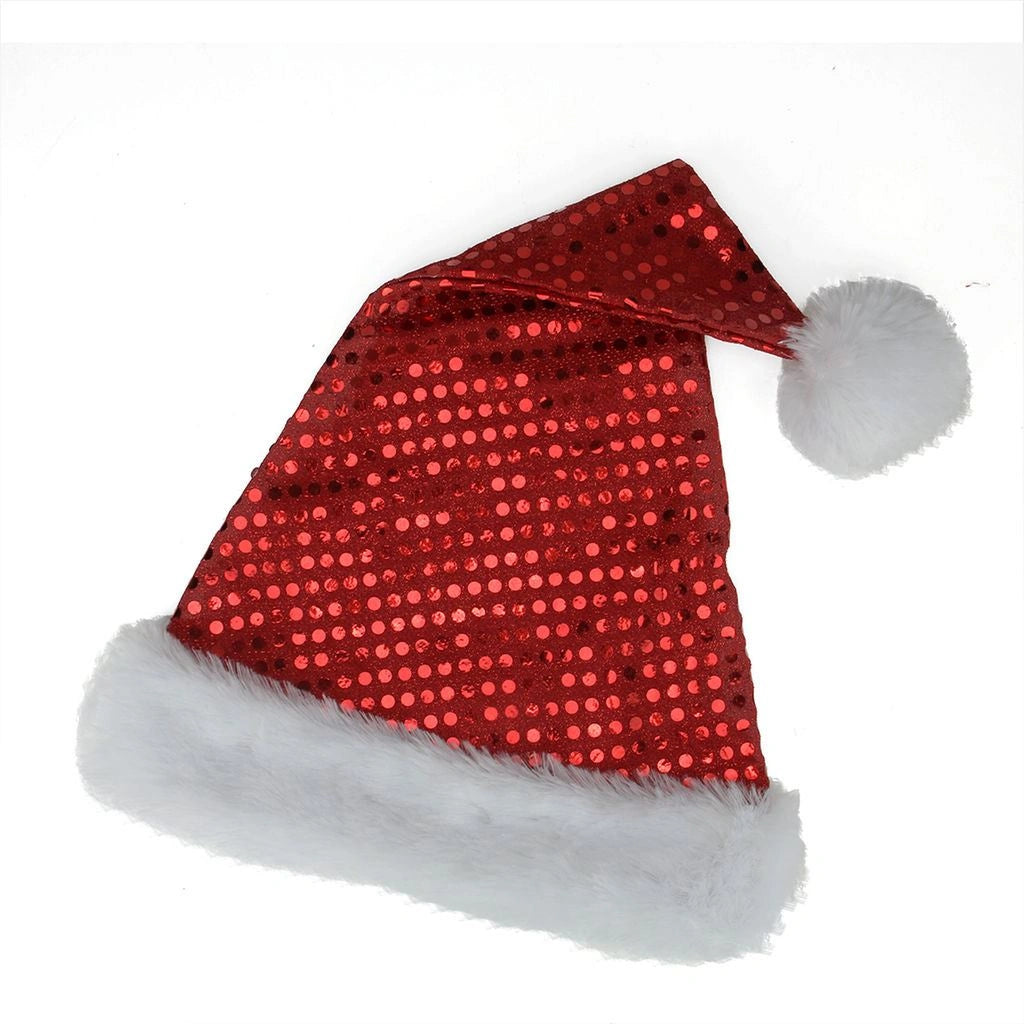 Deluxe Santa Father Christmas Hat With Sequin Fancy Dress Costume Party Dress Up