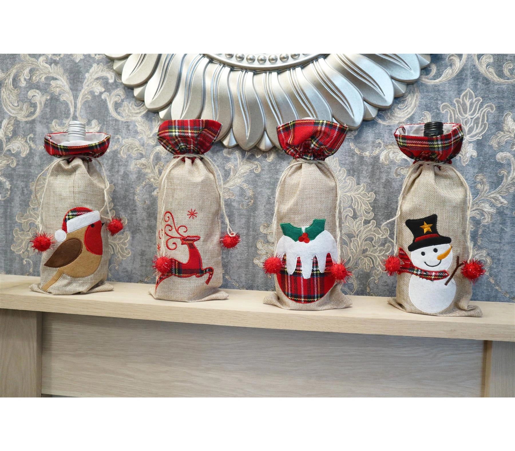 Christmas Wine Bottle Cover Christmas Pudding 15X35Cm