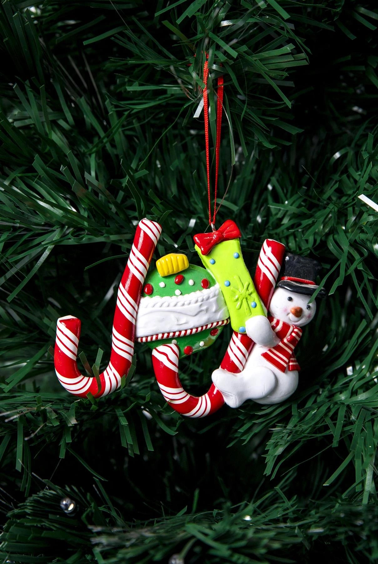 Christmas Hanging Decoration 3Pcs Ceramic Candy Cane Joy, Noel, Snow