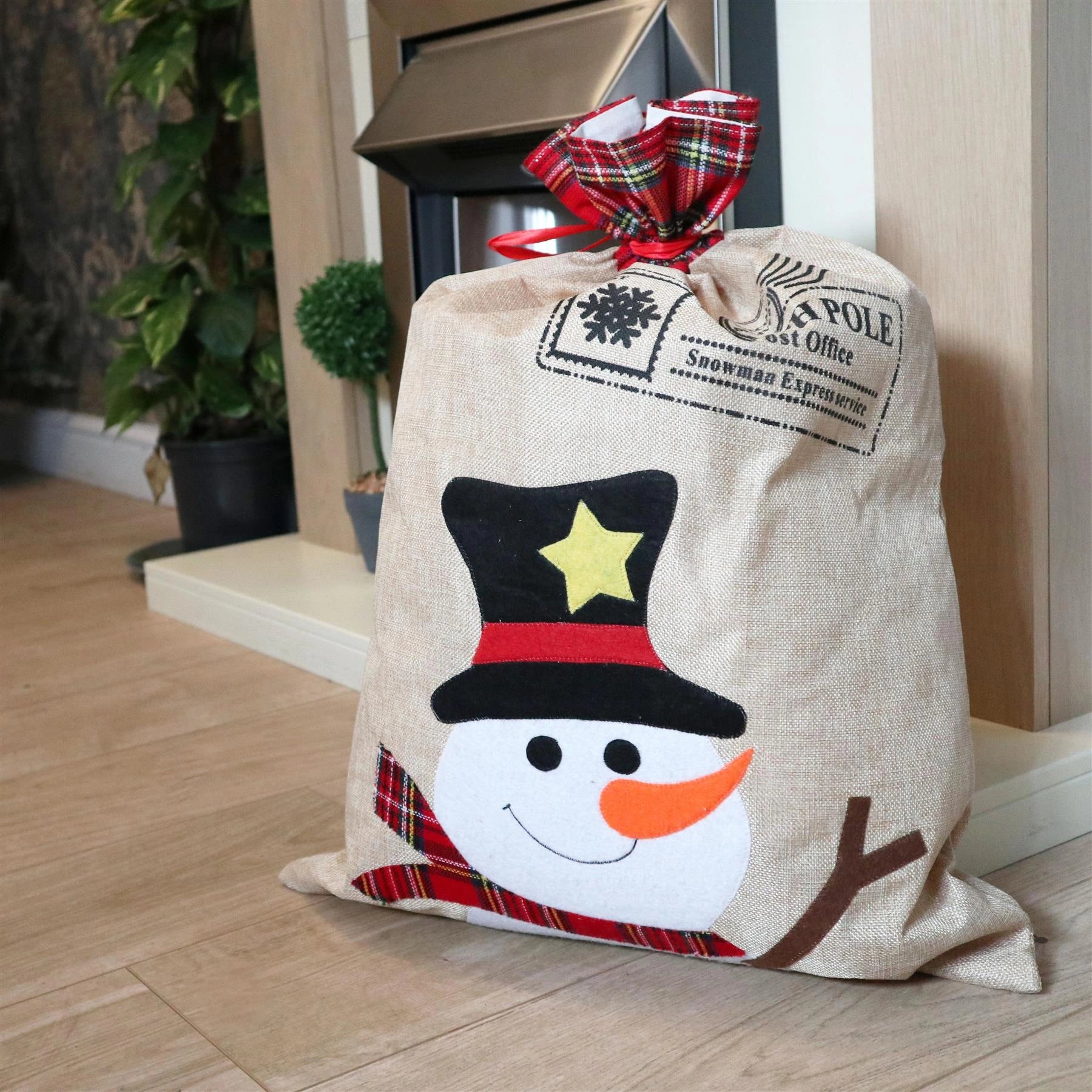 Large Christmas Sack Santa Hessian Stockings Snowman Xmas Presents Bags 70x50cm