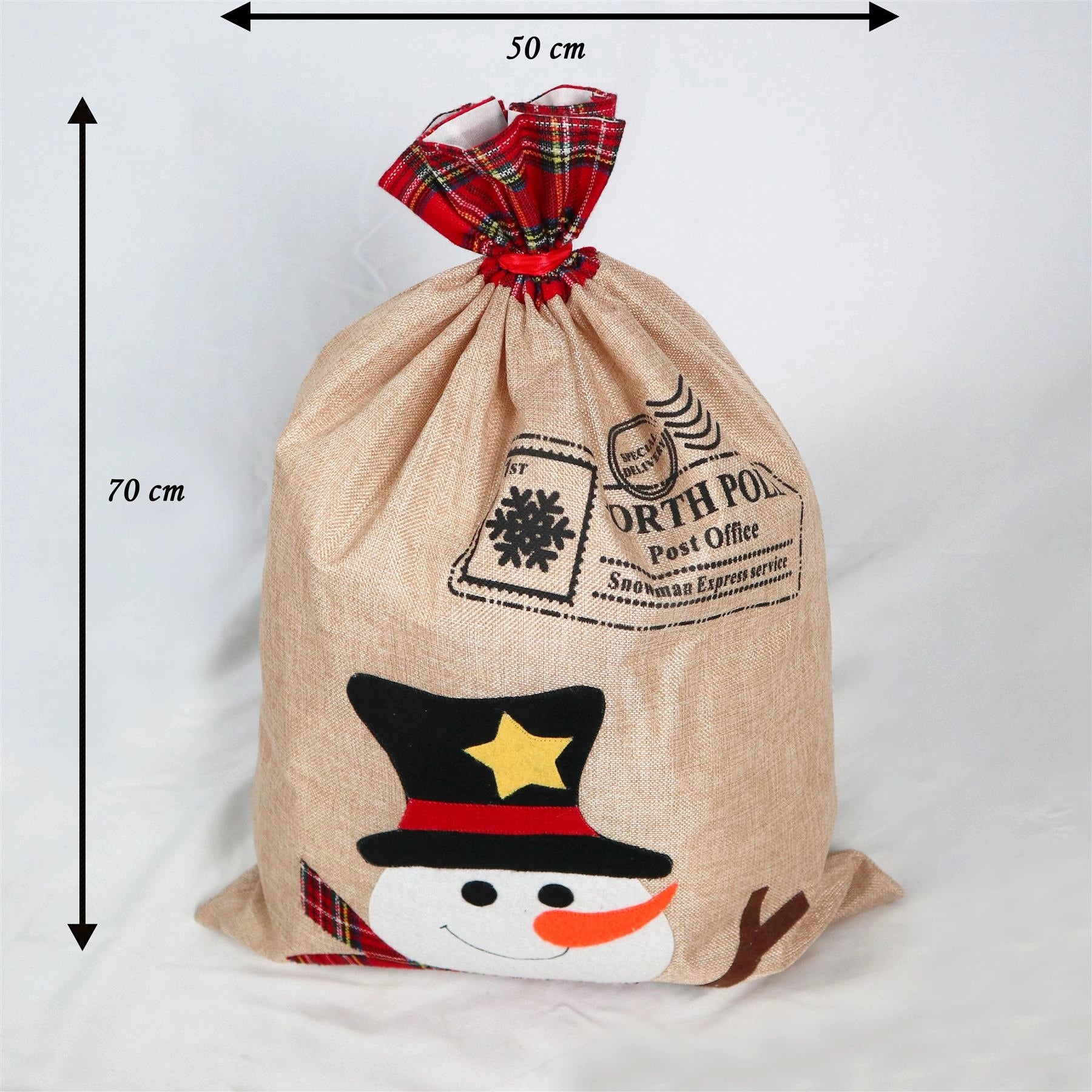 Large Christmas Sack Santa Hessian Stockings Snowman Xmas Presents Bags 70x50cm