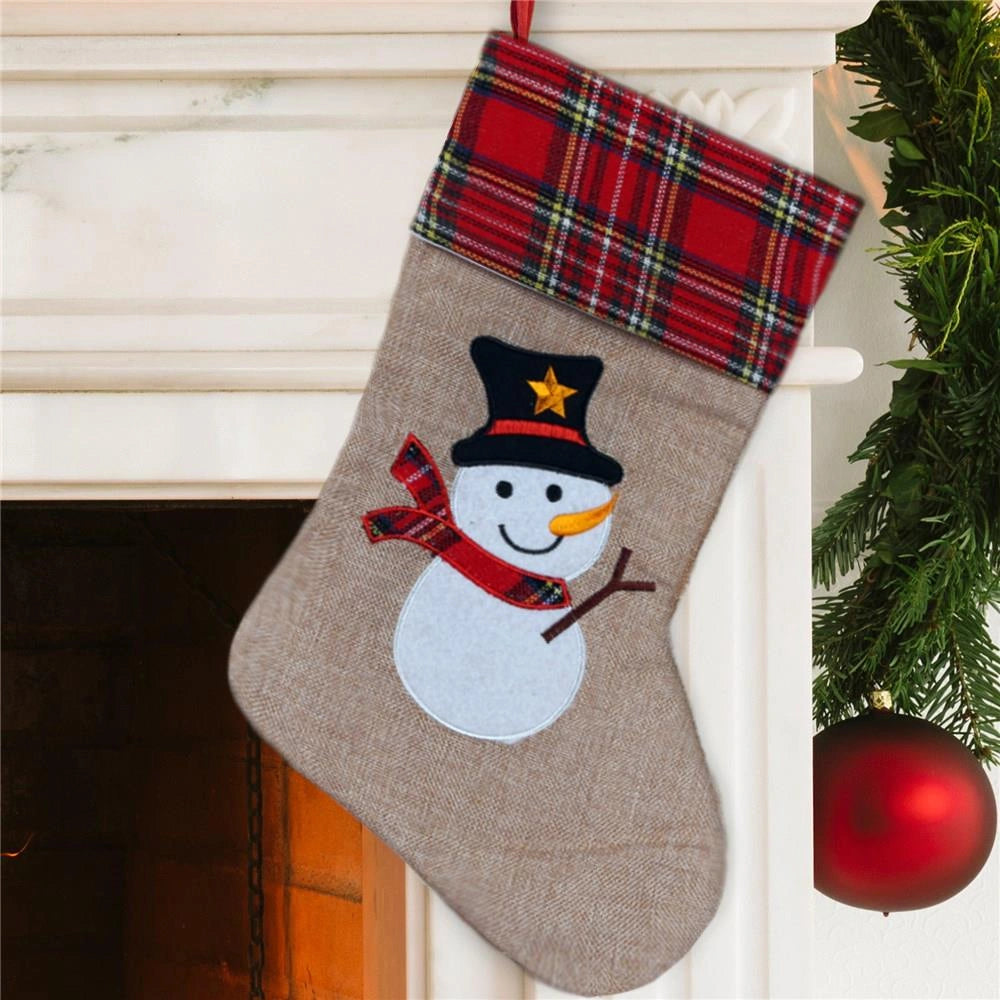 Christmas Stockings Snowman Large Santa Sack Father Socks Gifts Bag XMAS Decor