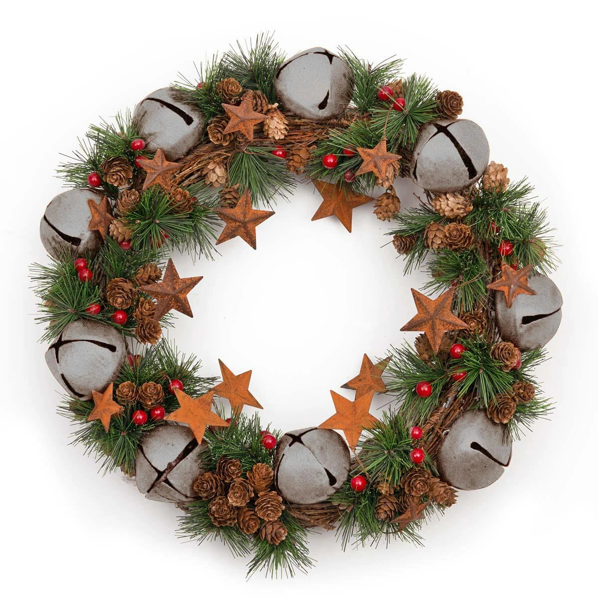40CM Christmas Wreath Silver Bell Star Cone Berry Outdoor Xmas Home Office Décor