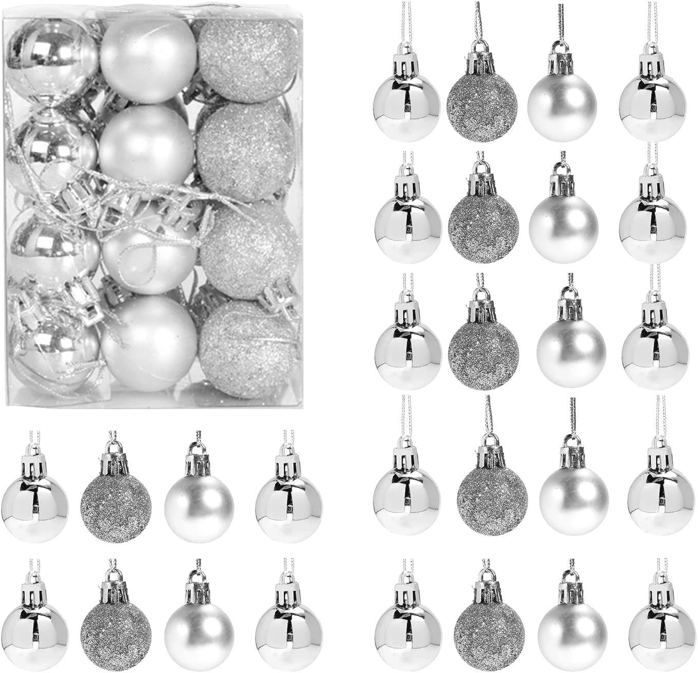 12X Christmas Baubles Tree Ornaments Silver Balls Xmas Hanging Decorations 30mm