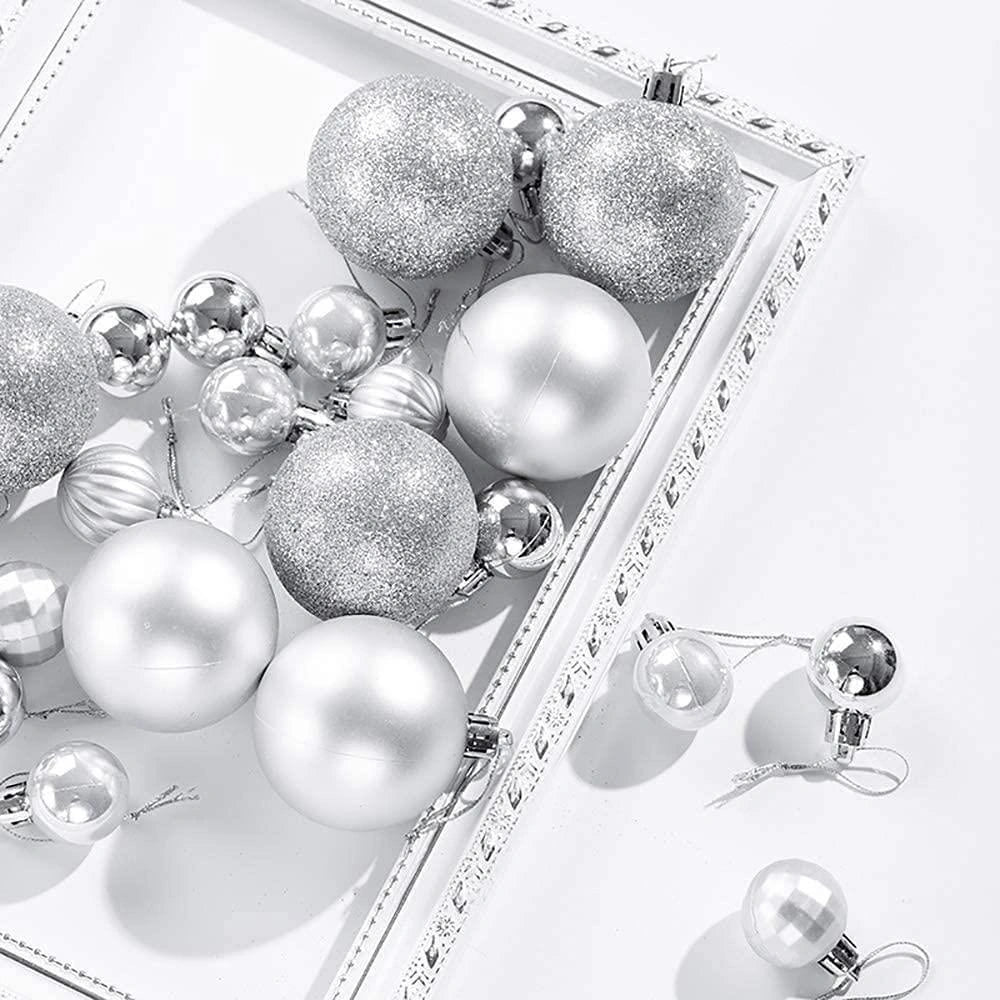 12X Christmas Baubles Tree Ornaments Silver Balls Xmas Hanging Decorations 30mm