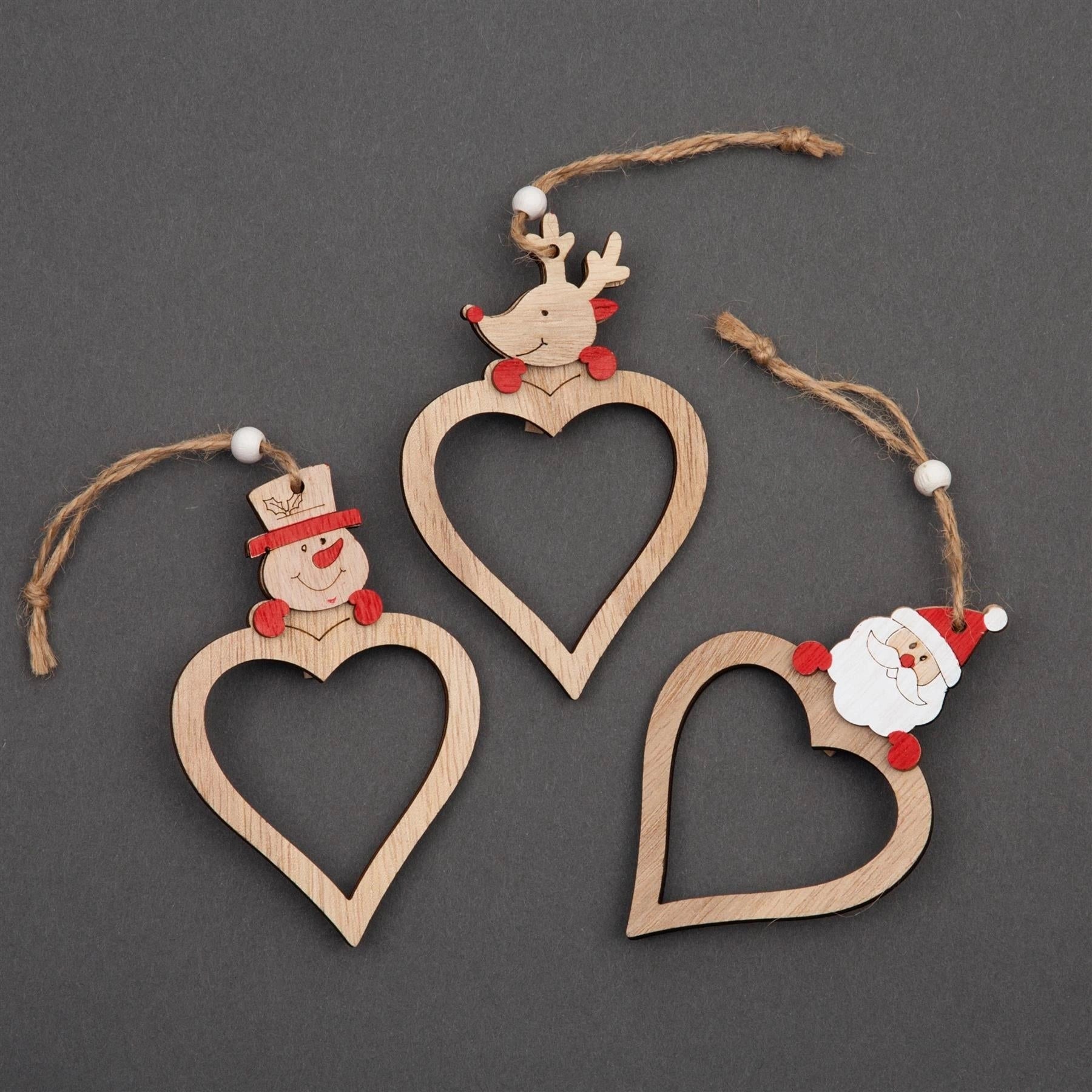 3 Pcs Wooden Christmas Tree Decorations Heart Shape Xmas Hanging Ornaments Craft