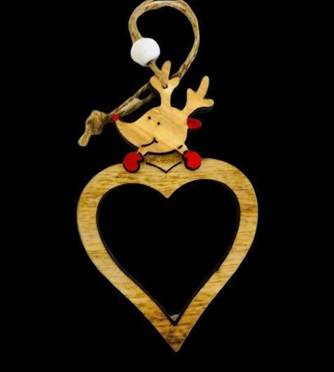 3 Pcs Wooden Christmas Tree Decorations Heart Shape Xmas Hanging Ornaments Craft