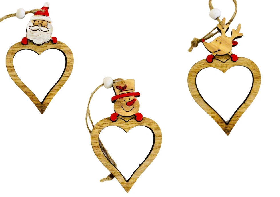 3 Pcs ( 1 Each ) Wooden Christmas Tree Hanging Decoration Craft Ornaments