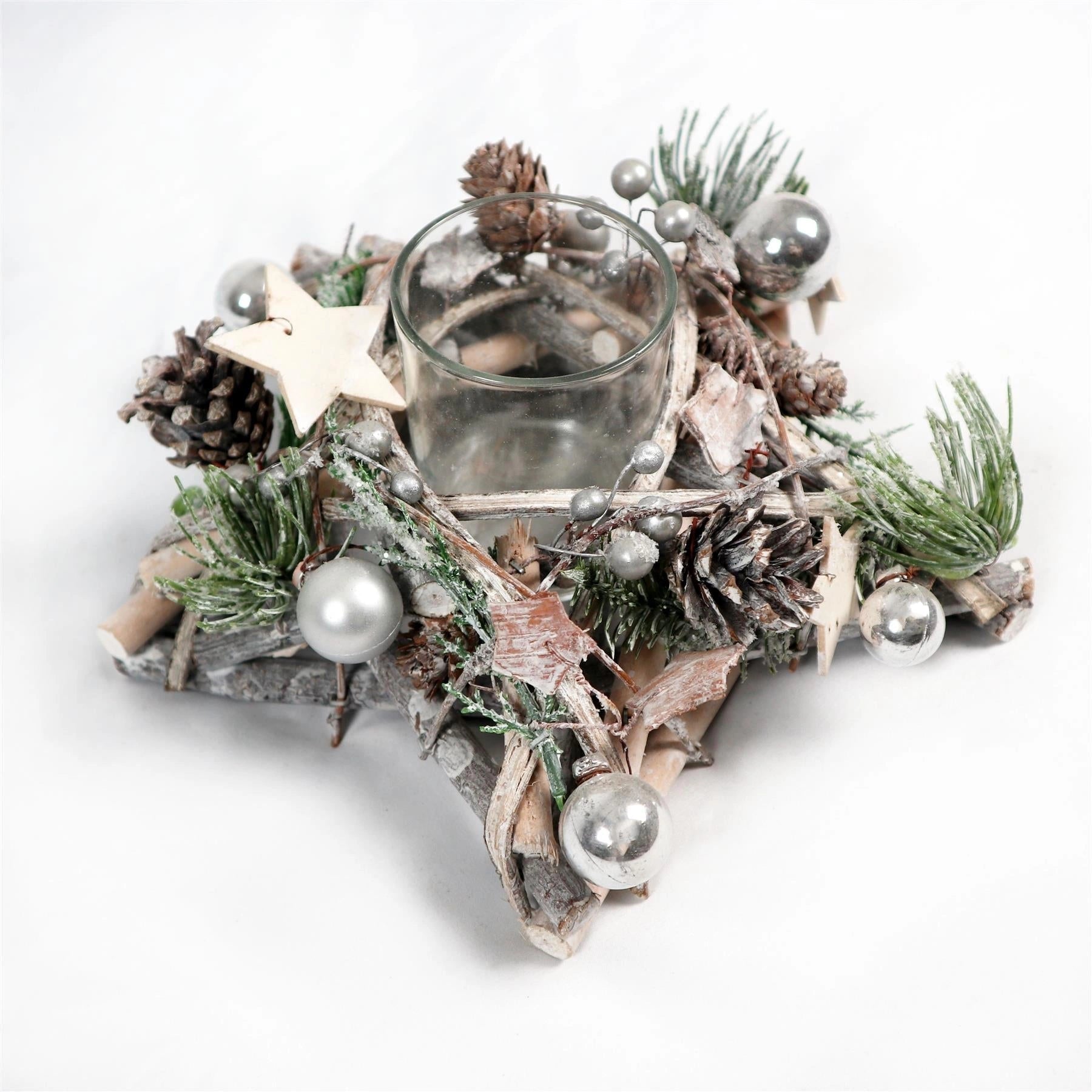 Wooden Star Candle Holder Rustic 24Cm