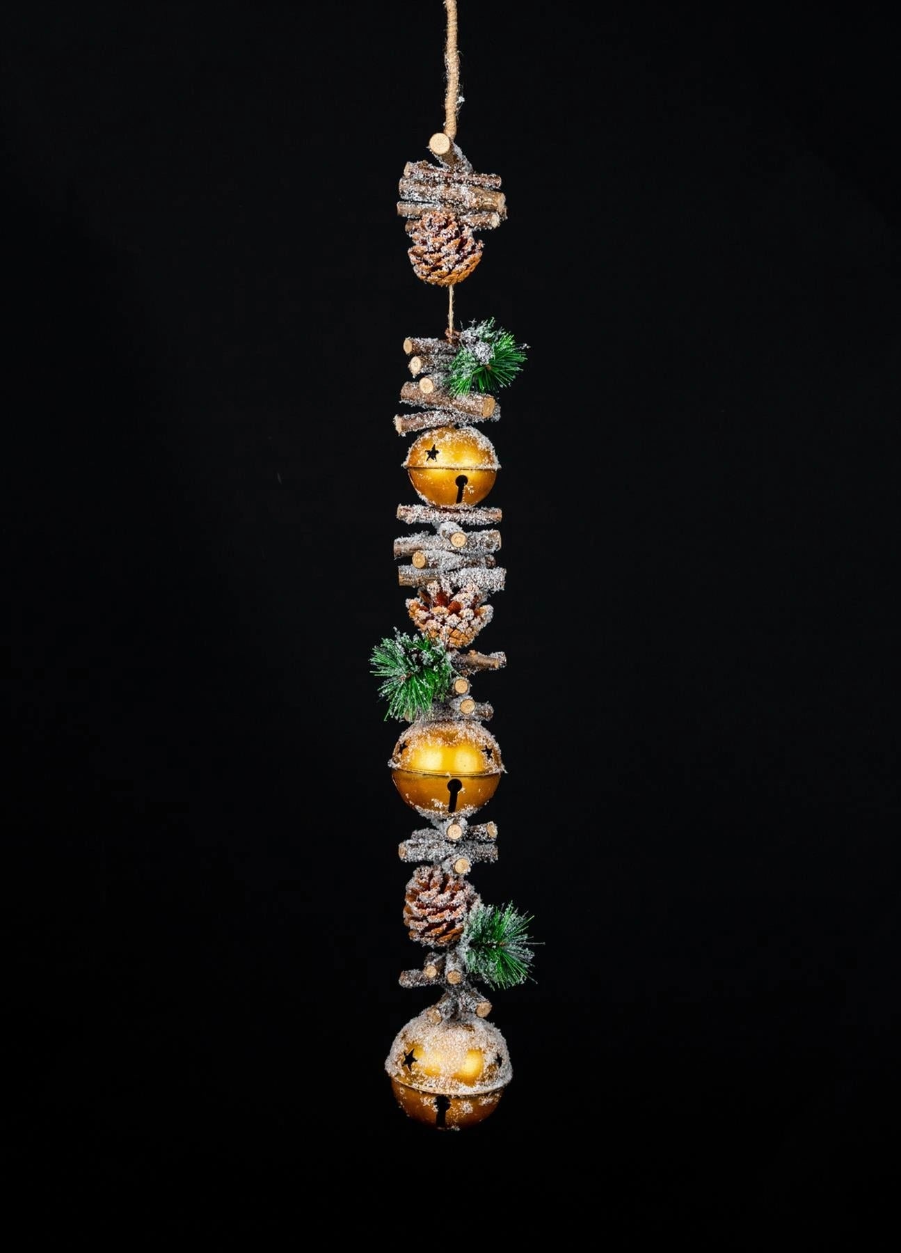 Garland Hanging Decoration With Gold Tripple Bells 90Cm