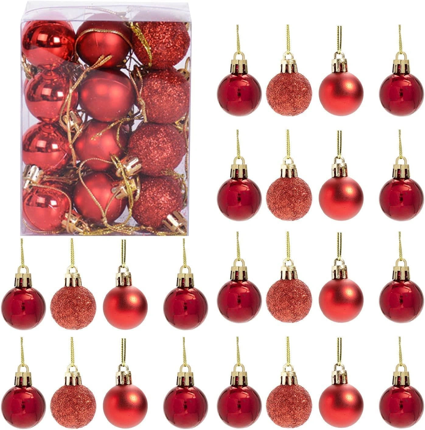 12pcs Christmas Baubles Tree Ornaments Red Balls Xmas Hanging Decorations 30mm