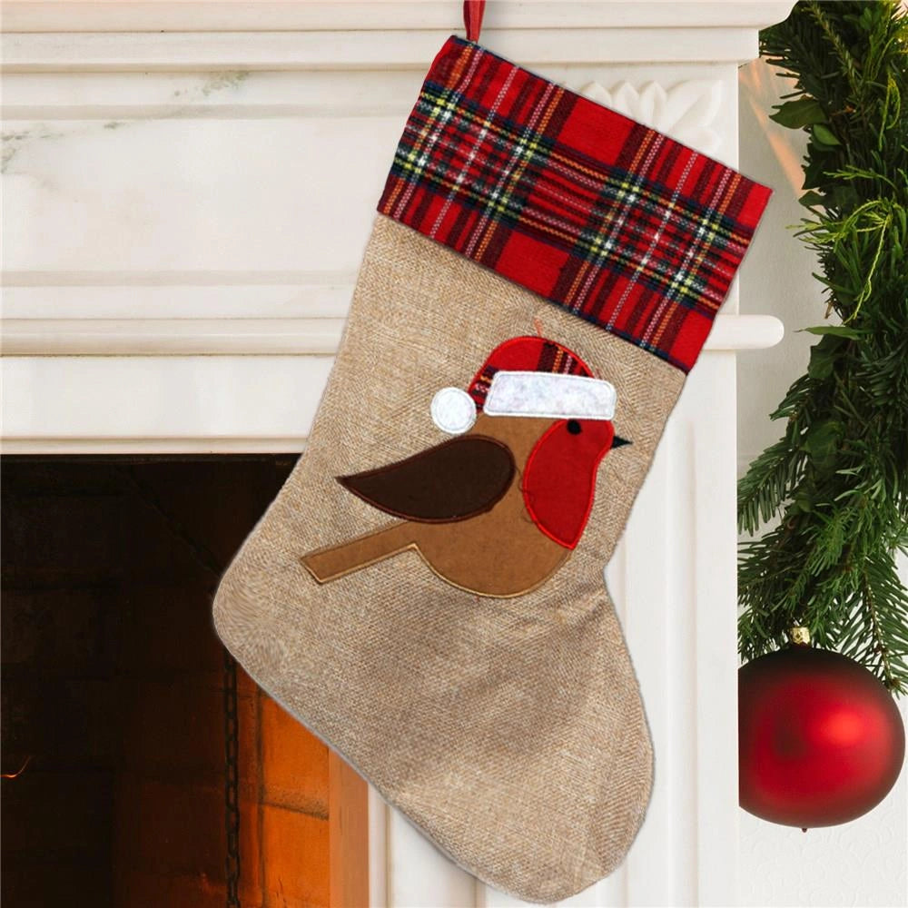 Christmas Robin Stockings Large Father Santa Sack Socks Gifts Bag Decorations