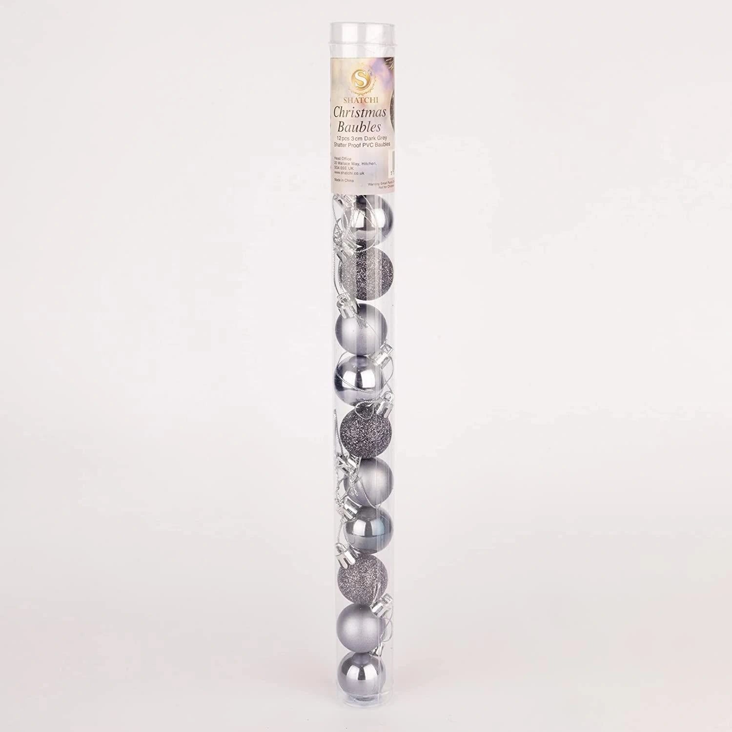 12X Christmas Baubles Tree Ornament Dark Grey Ball Xmas Hanging Decoration 30mm