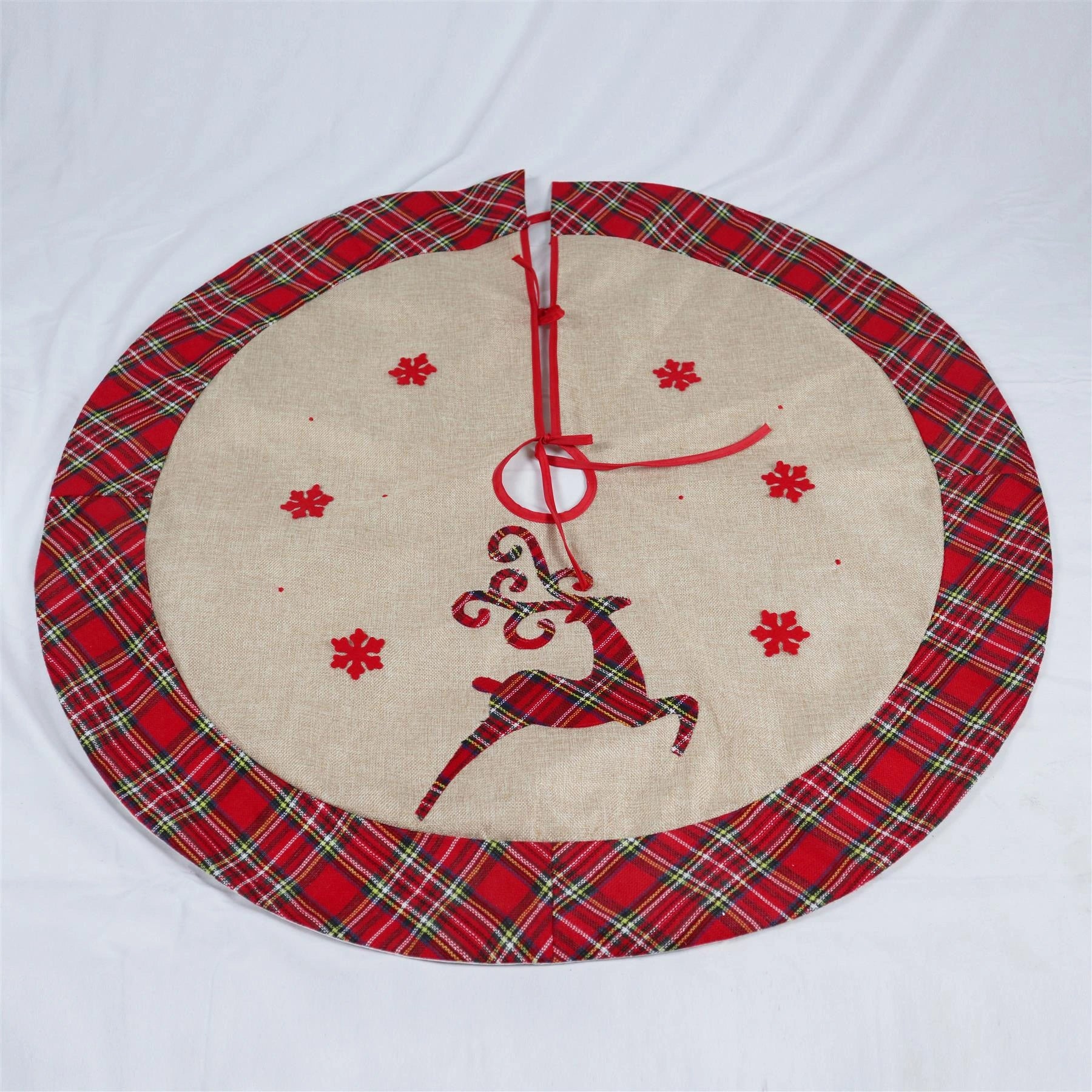 Reindeer Design Snowflake Tree Skirt Christmas Floor Mat Holiday Home Decoration