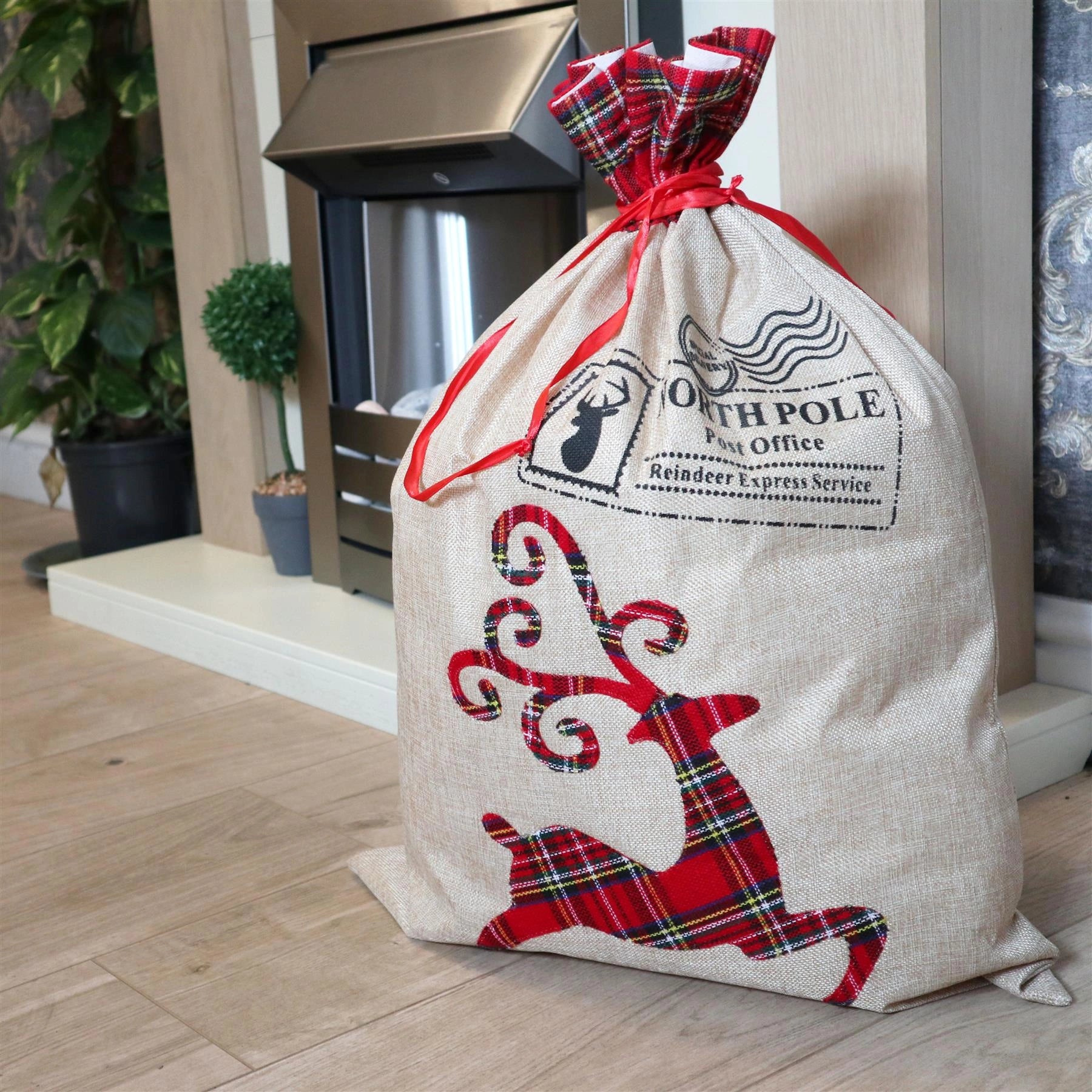 Christmas Santa Sack Large Hessian Stockings Reindeer Xmas Presents Bags 70x50cm