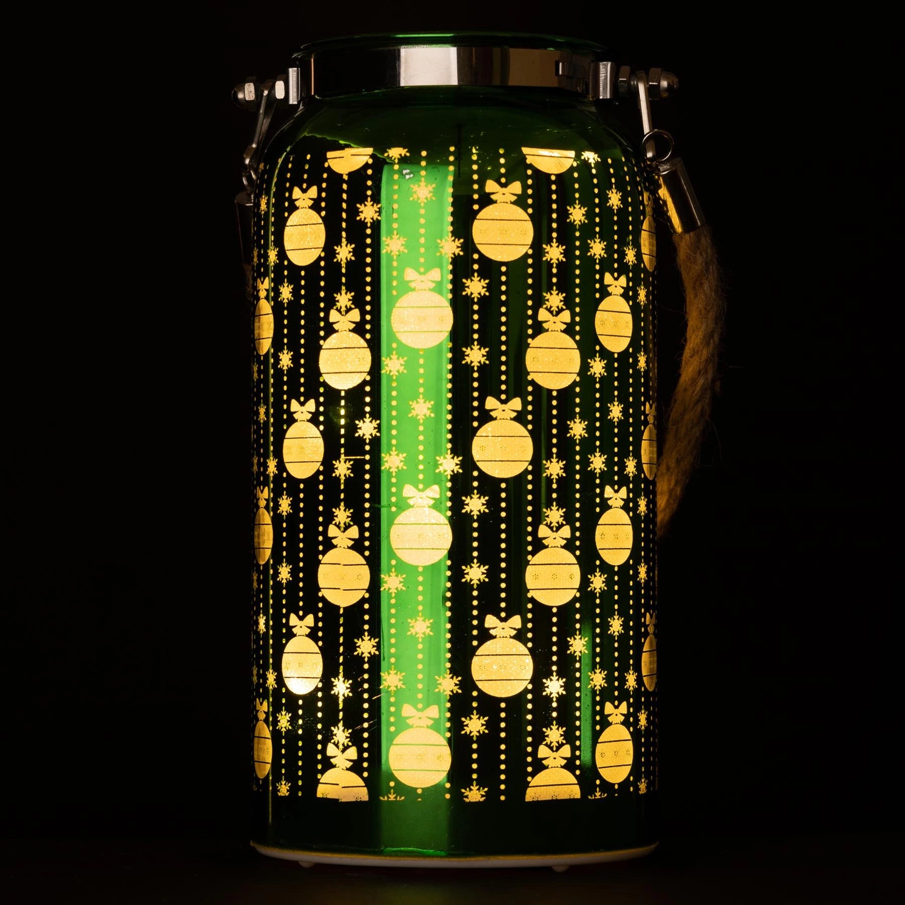 20cm Christmas Lantern Table Lamp LED Fairy Lights Green Baubles Decorated Jar