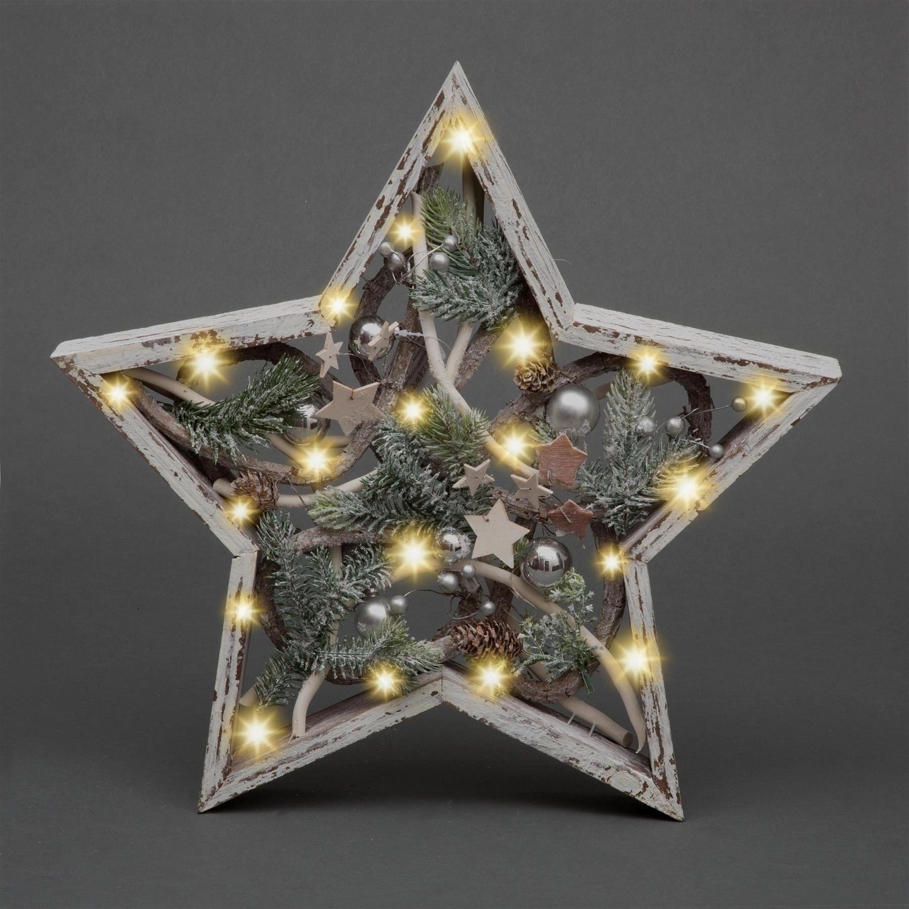Pre Lit Christmas Table Decorations Wooden Rustic Star Xmas Gift Home Decor 42CM