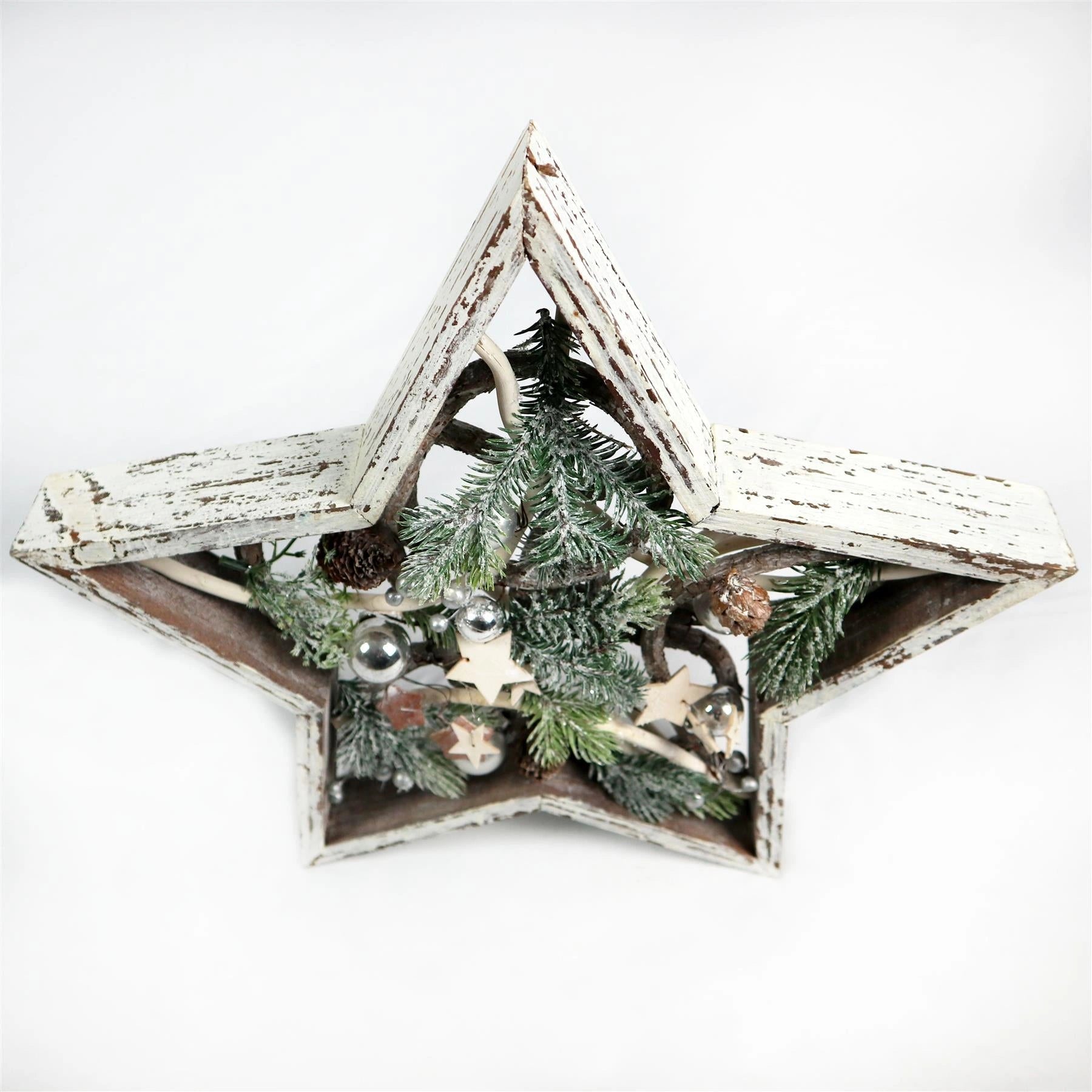 Pre Lit Christmas Table Decorations Wooden Rustic Star Xmas Gift Home Decor 42CM