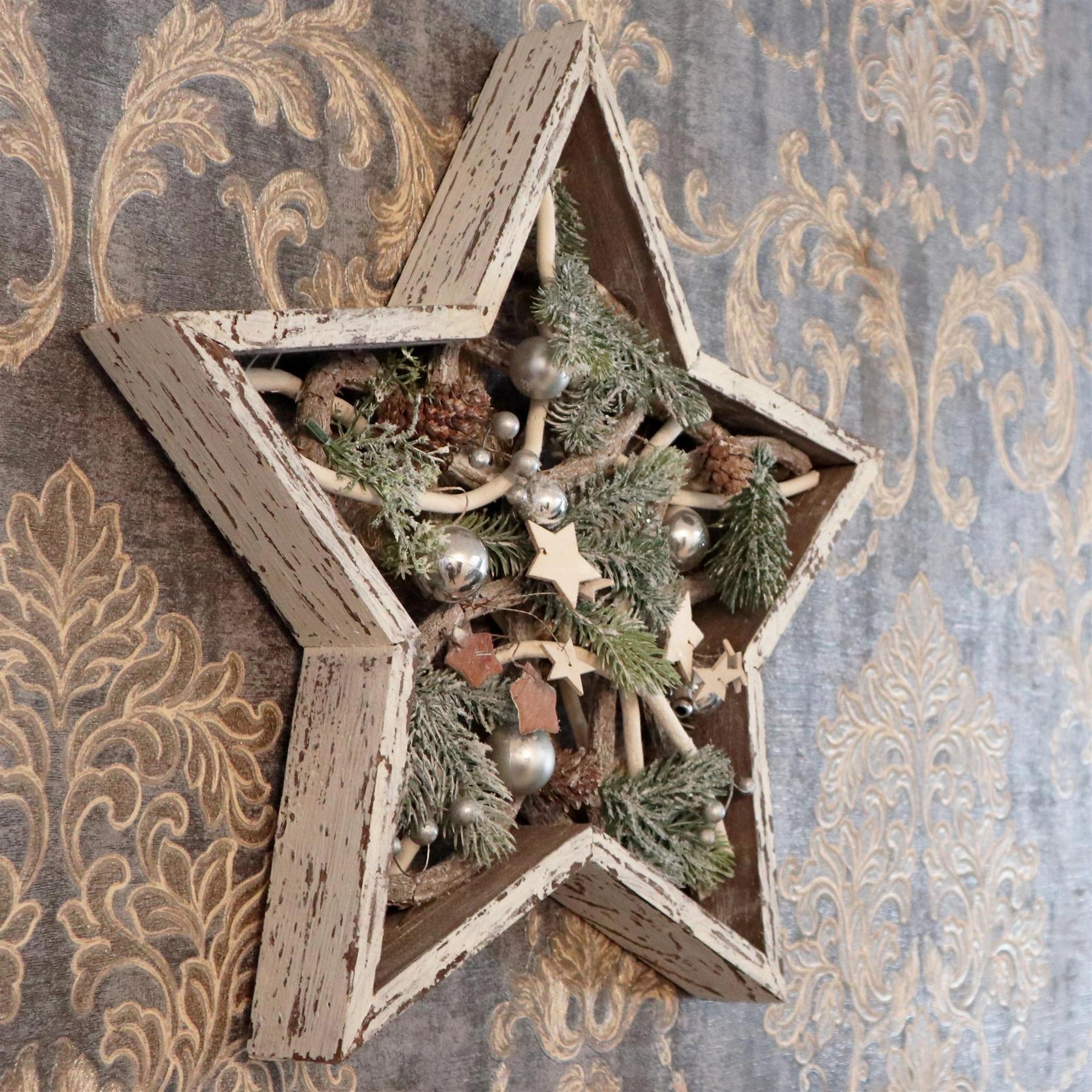 B/O Wooden Star Frame 42 Cm Rustic