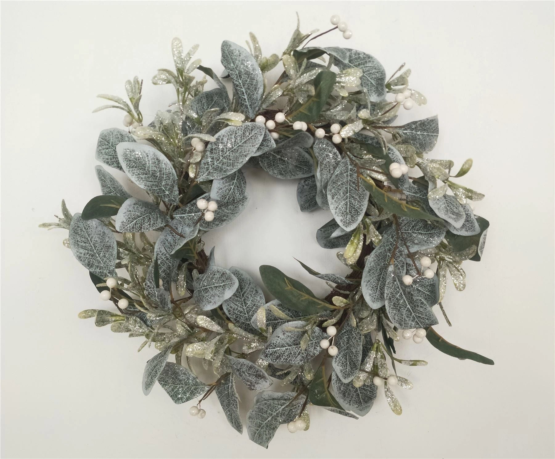 Pre Lit Christmas Wreaths Snowy Leaves Hanging Wall Door Xmas Home Decor 55cm