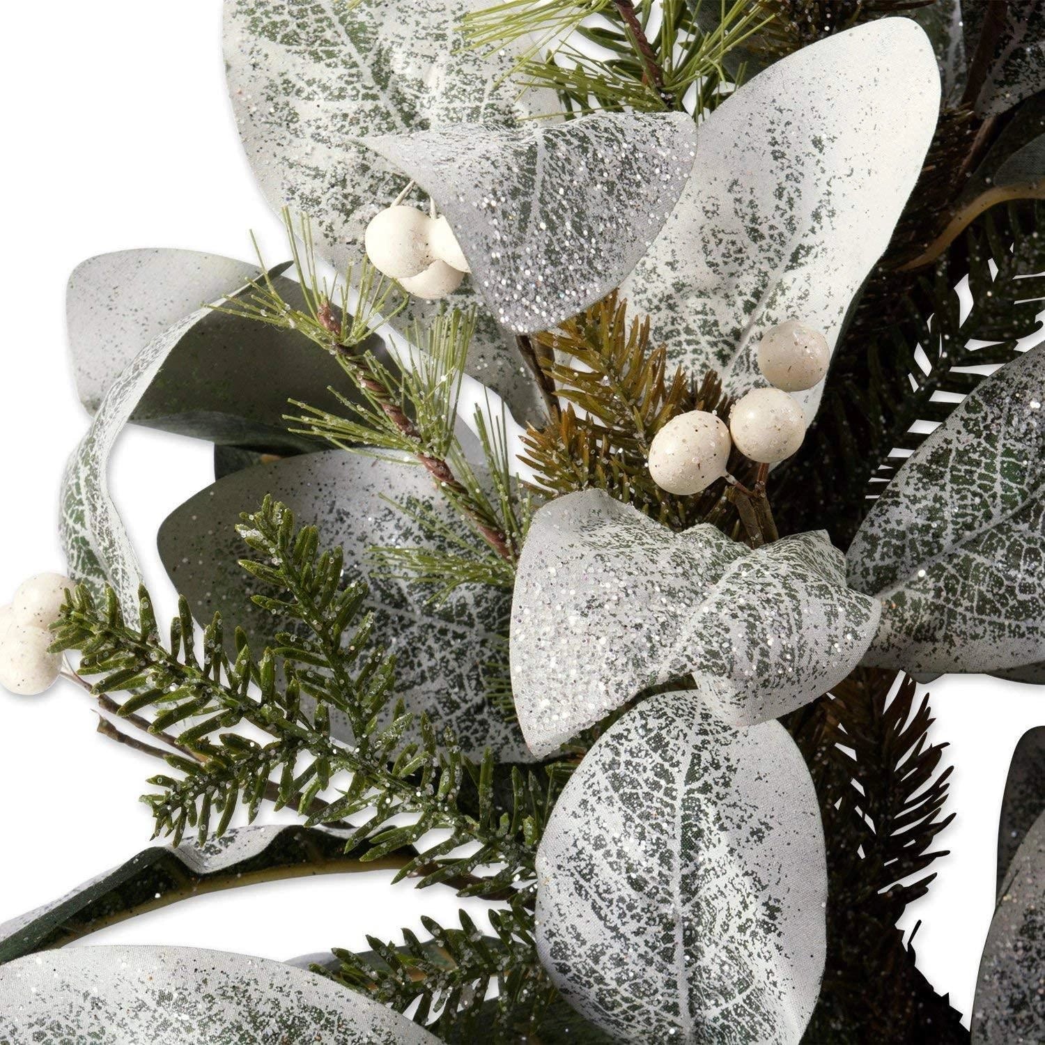 Pre Lit Christmas Wreaths Snowy Leaves Hanging Wall Door Xmas Home Decor 55cm