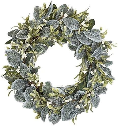 Pre Lit Christmas Wreaths Snowy Leaves Hanging Wall Door Xmas Home Decor 55cm