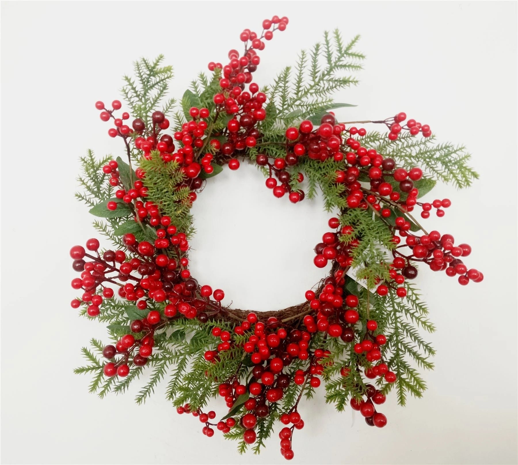 Natural Looking Wreath Decorated With Berries & Leaves 55Cm