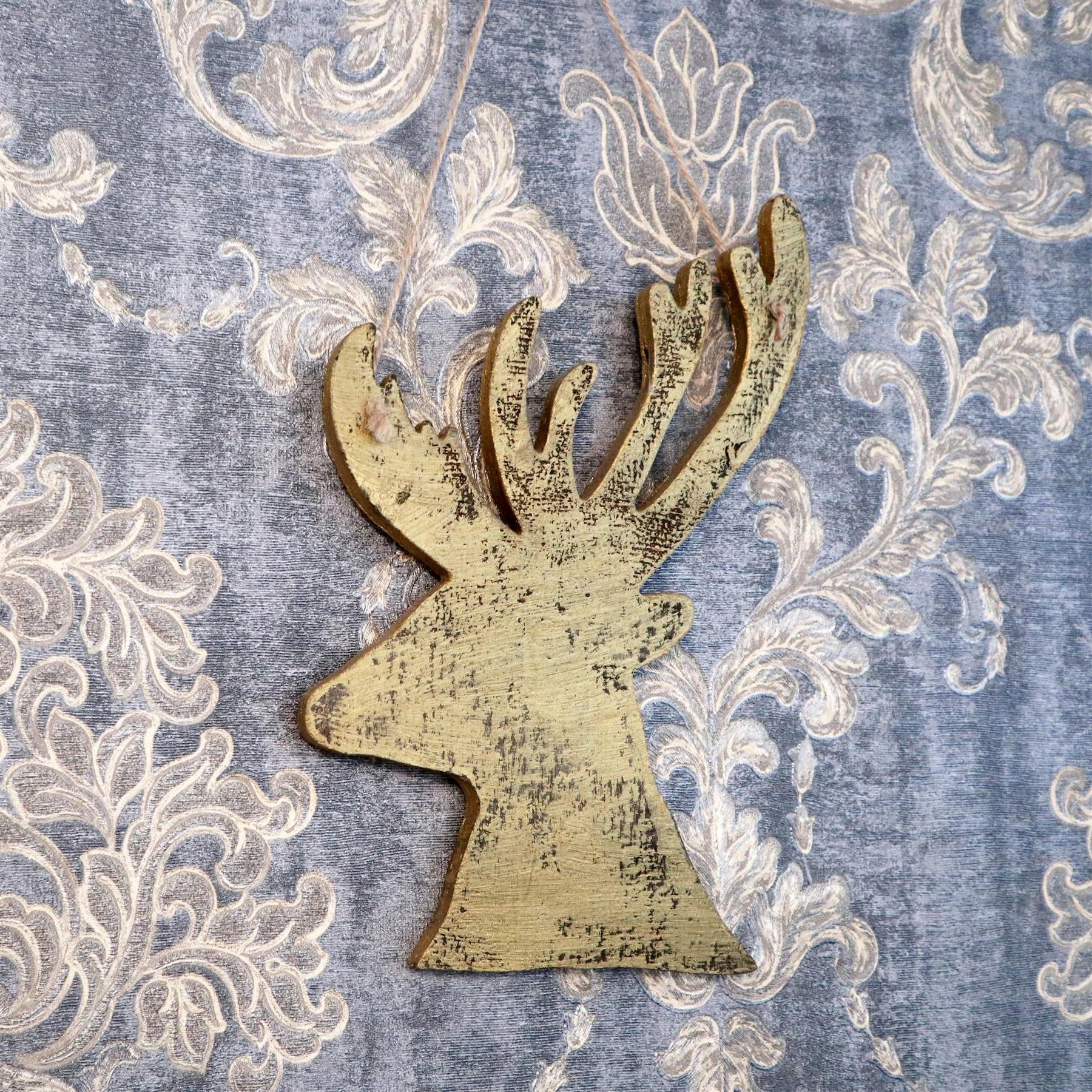 Christmas Wooden Golden Deer Side Face Wall Decoration Xmas Party Home Showpiece
