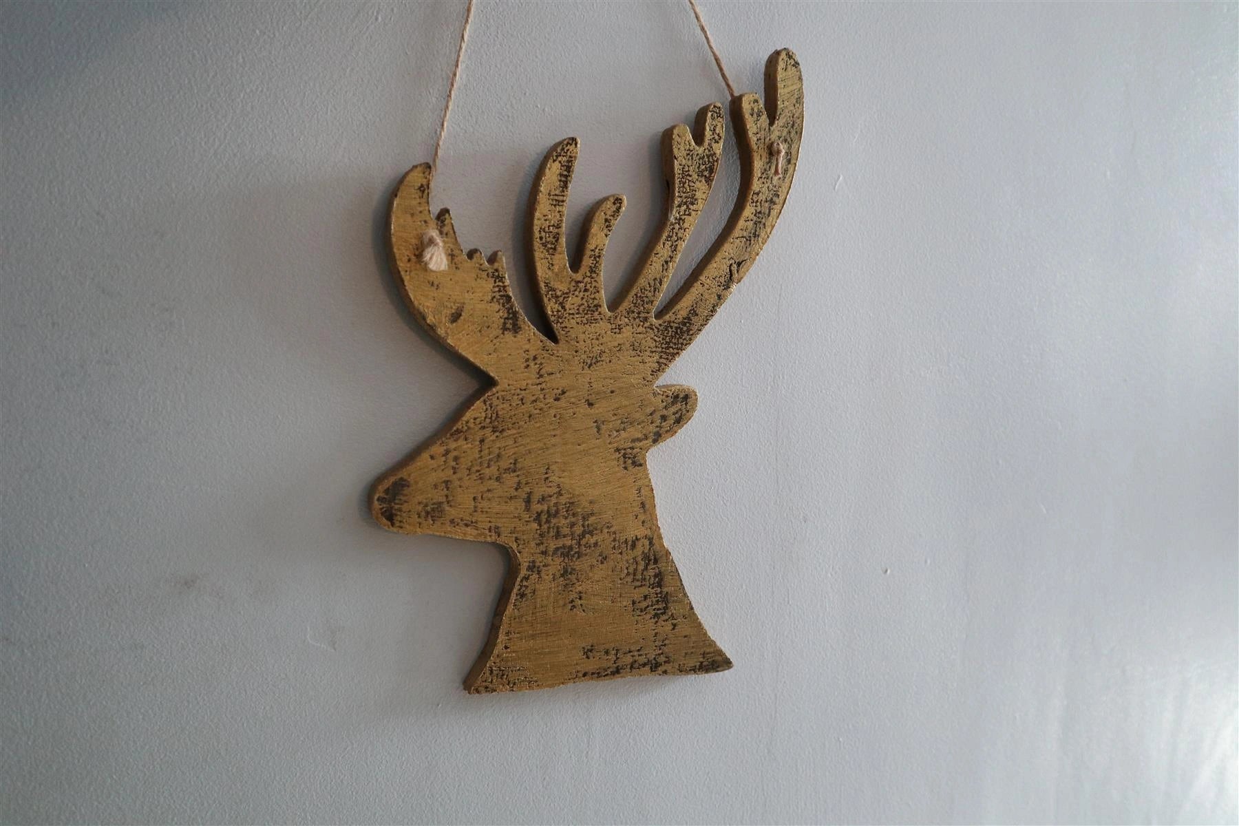 Christmas Wooden Golden Deer Side Face Wall Decoration Xmas Party Home Showpiece