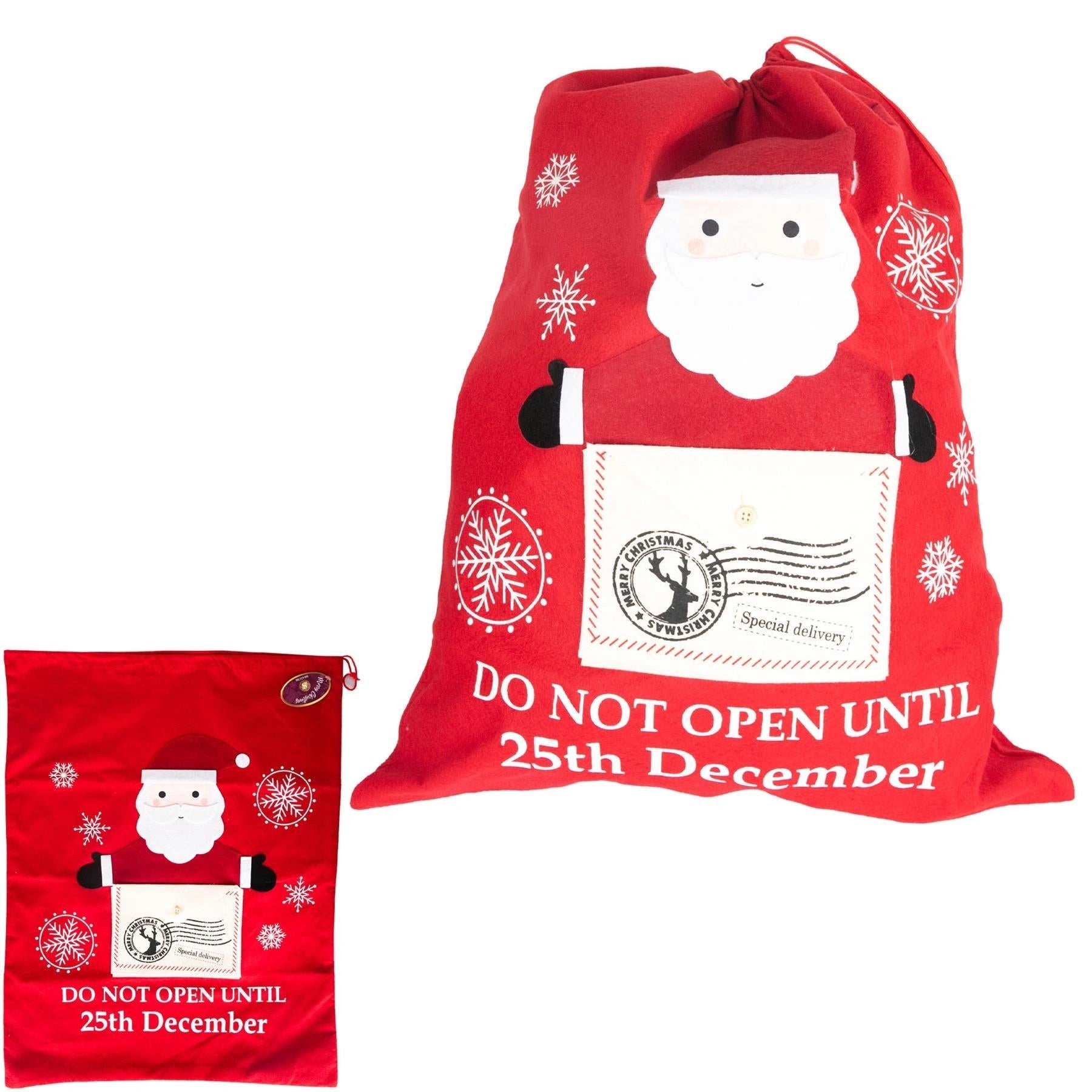 Christmas Santa Claus Sack Large Felt Stocking Traditional Xmas Gift Bag 50X65cm