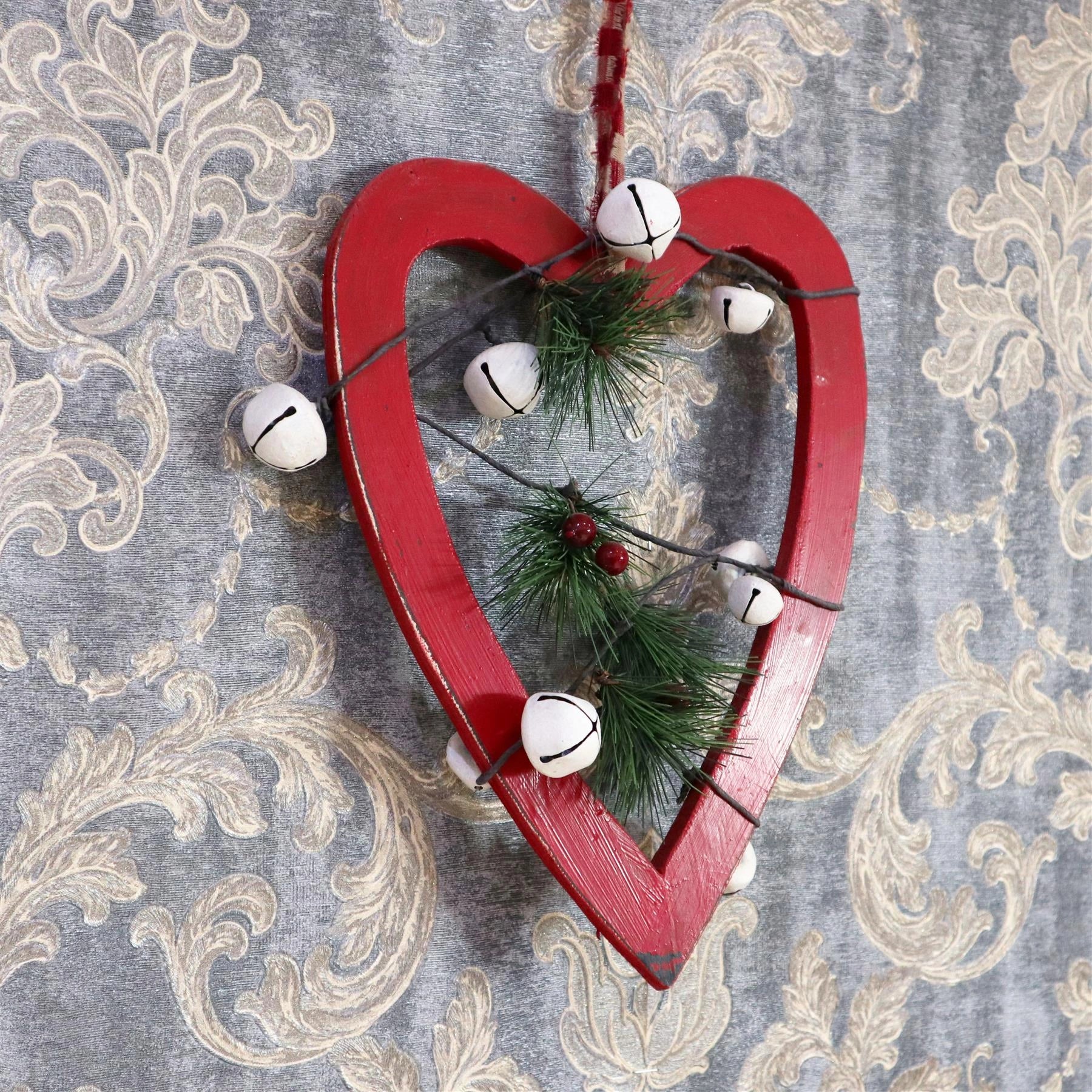 Wooden Red Heart Unique Design Christmas Wall Decorations Home Xmas Showpieces