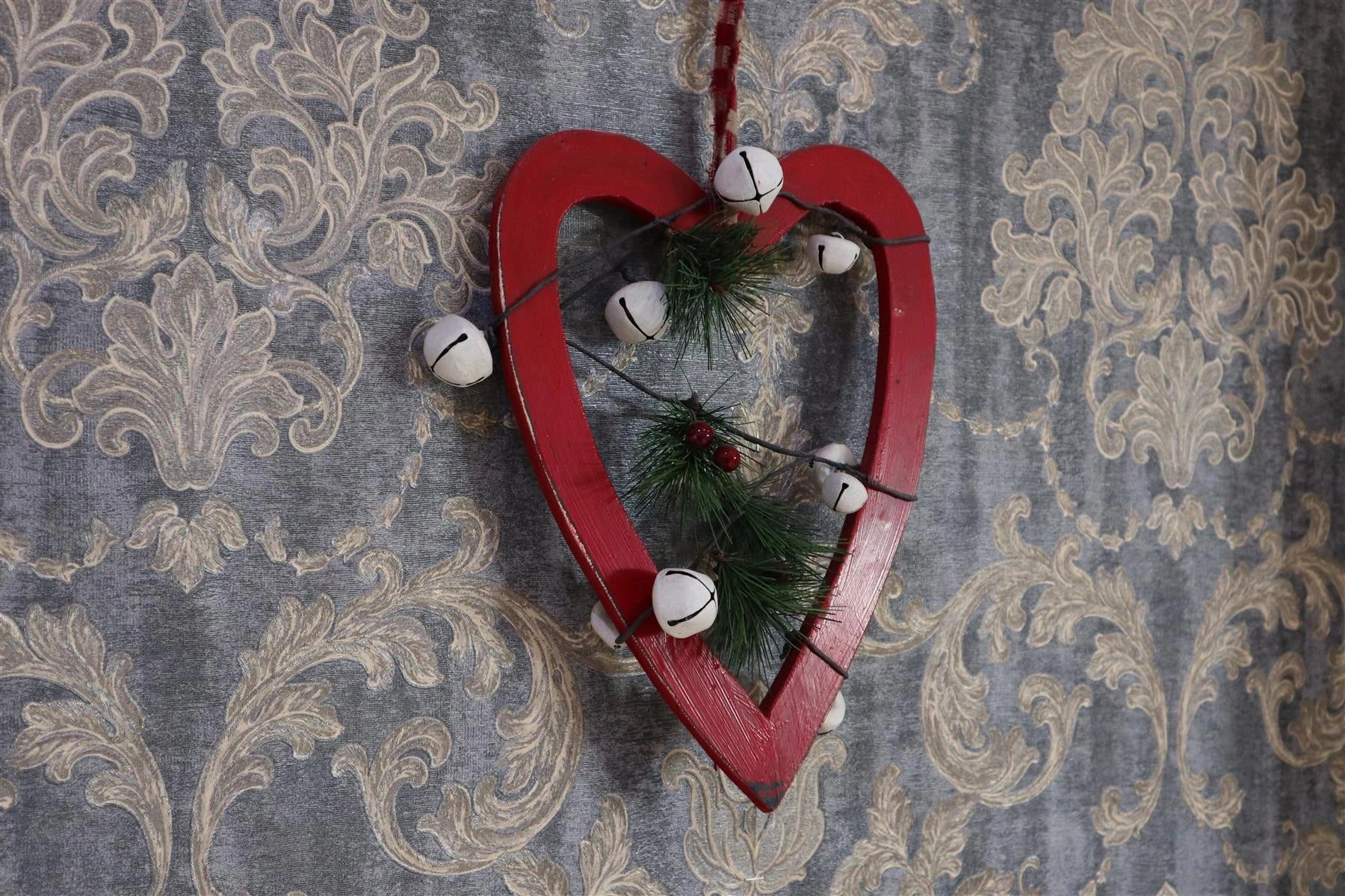 Wooden Red Heart Unique Design Christmas Wall Decorations Home Xmas Showpieces