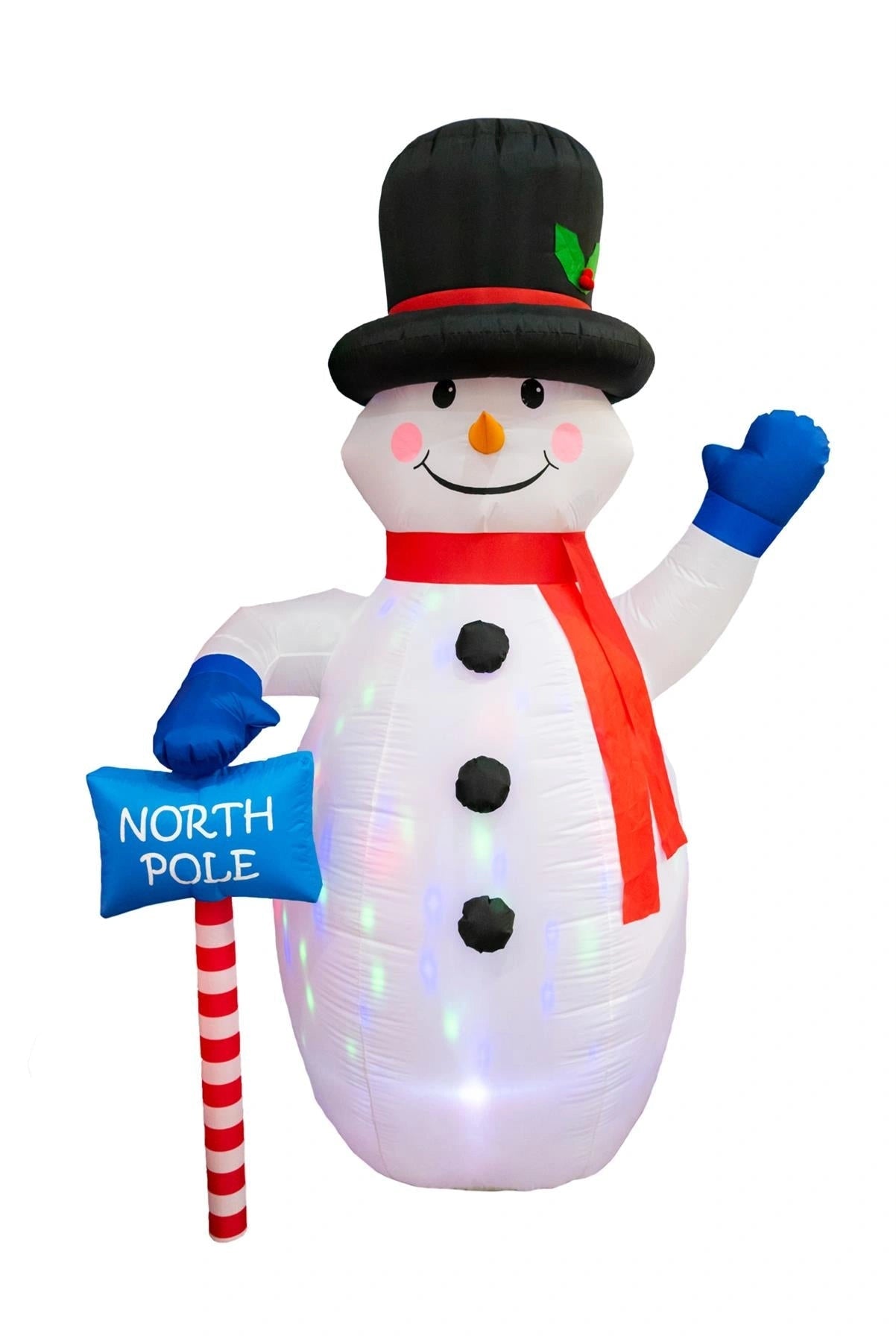 Pre Lit Mains Powered Auto Inflatable North Pole Snowman With 4 Multi Led Lights 1.8M