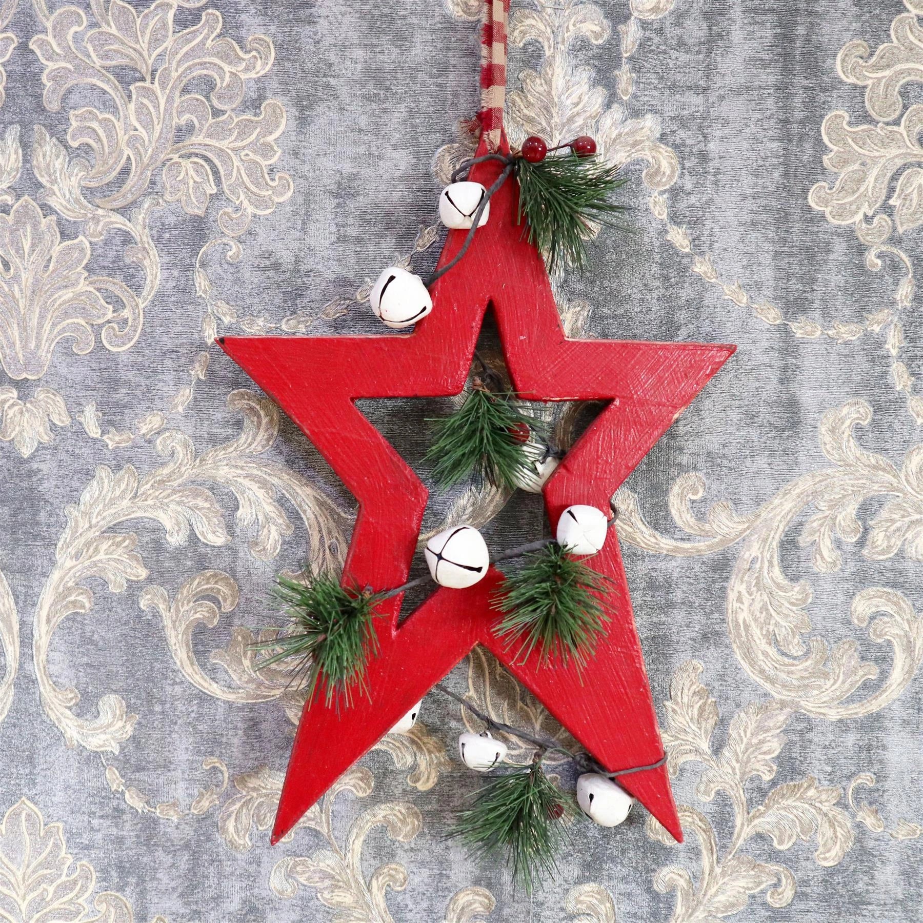 Wooden Red Star Unique Design Christmas Wall Decorations Home Xmas Showpieces