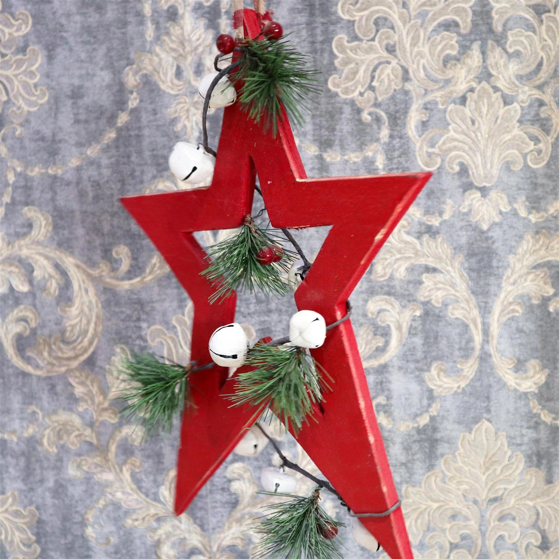 Wooden Red Star Unique Design Christmas Wall Decorations Home Xmas Showpieces