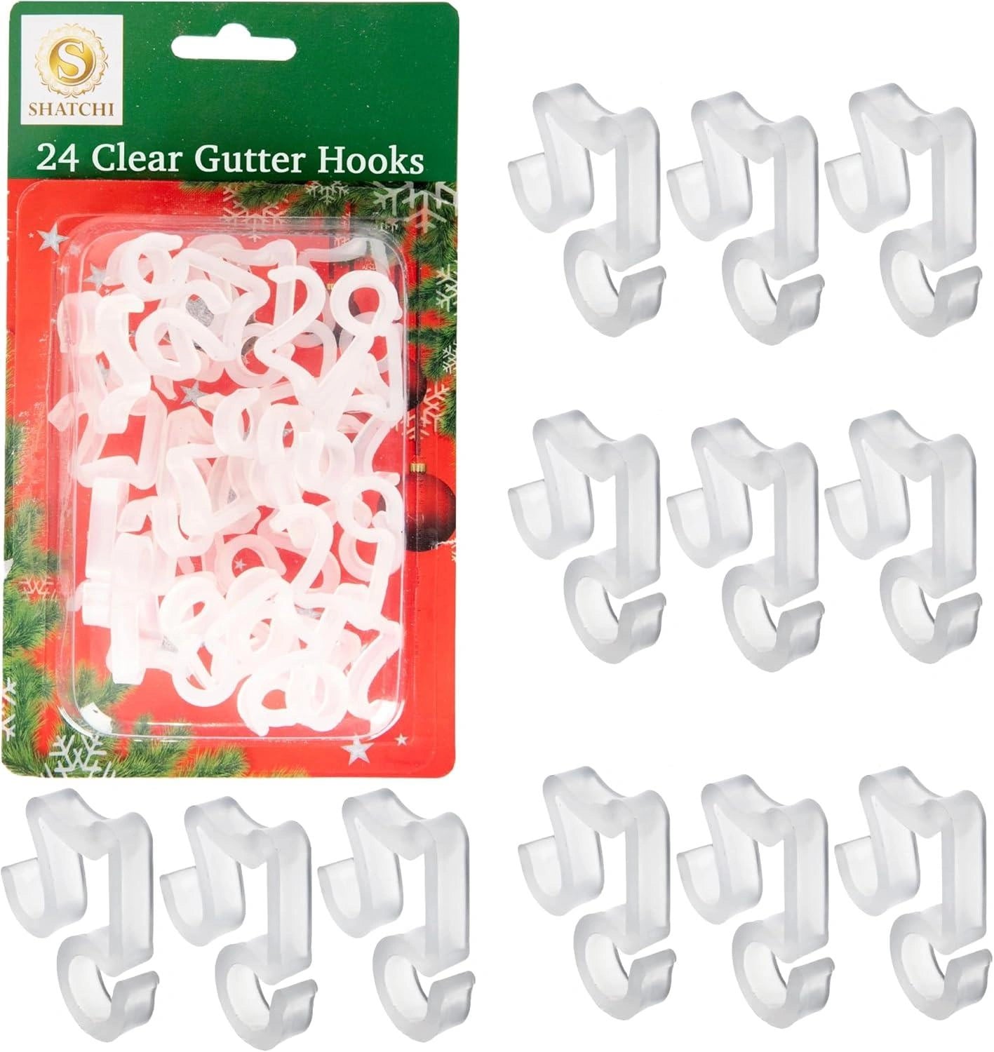 Gutter Hooks Christmas Rope String Icicle Light Hanger Clear Plastic Clips 24pcs