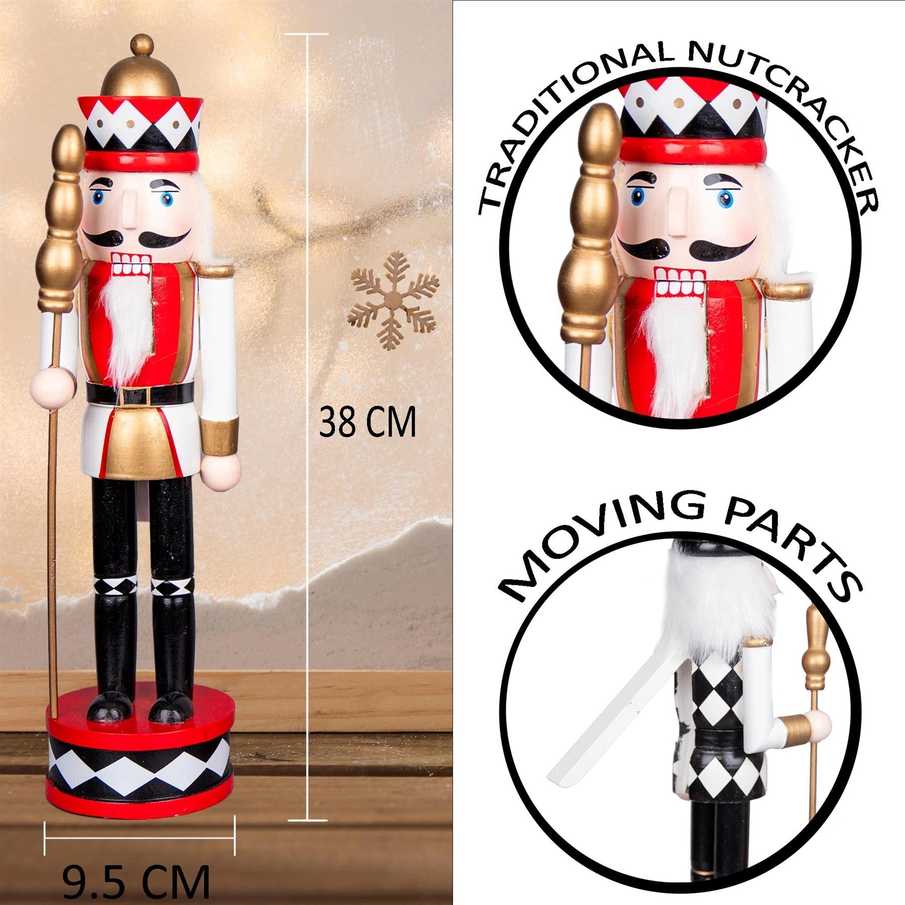 Christmas Decoration Wooden Nutcrackers 38cm Figures Ornament 3Pcs Set Red Black