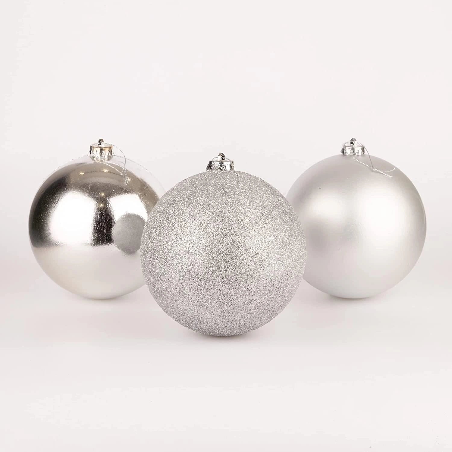 3pcs Christmas Baubles Tree Ornaments Silver Balls Xmas Hanging Decoration 15cm