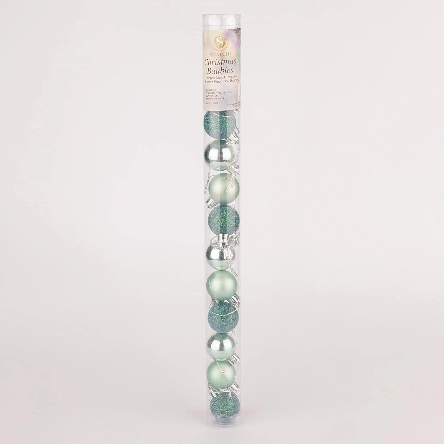 24X Christmas Baubles Hanging Decoration Turquoise Ball Xmas Tree Ornament 30mm