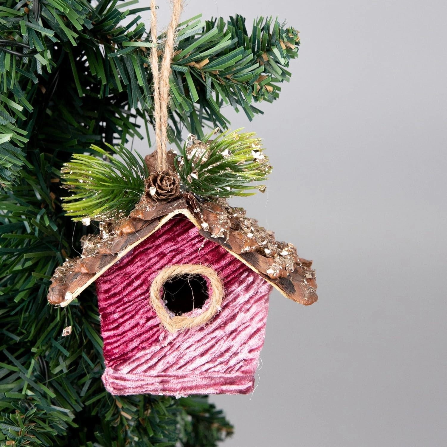 Pink Birdhouse 10X11Cm - 3Pcs Christmas Hanging Decorations