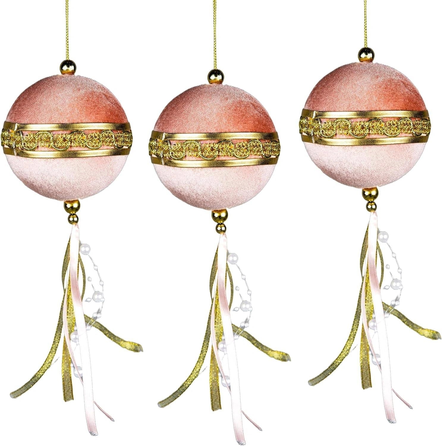 3X Christmas Hanging Ornament Tree Pendants Pink Ball Bauble 9cm Xmas Decoration