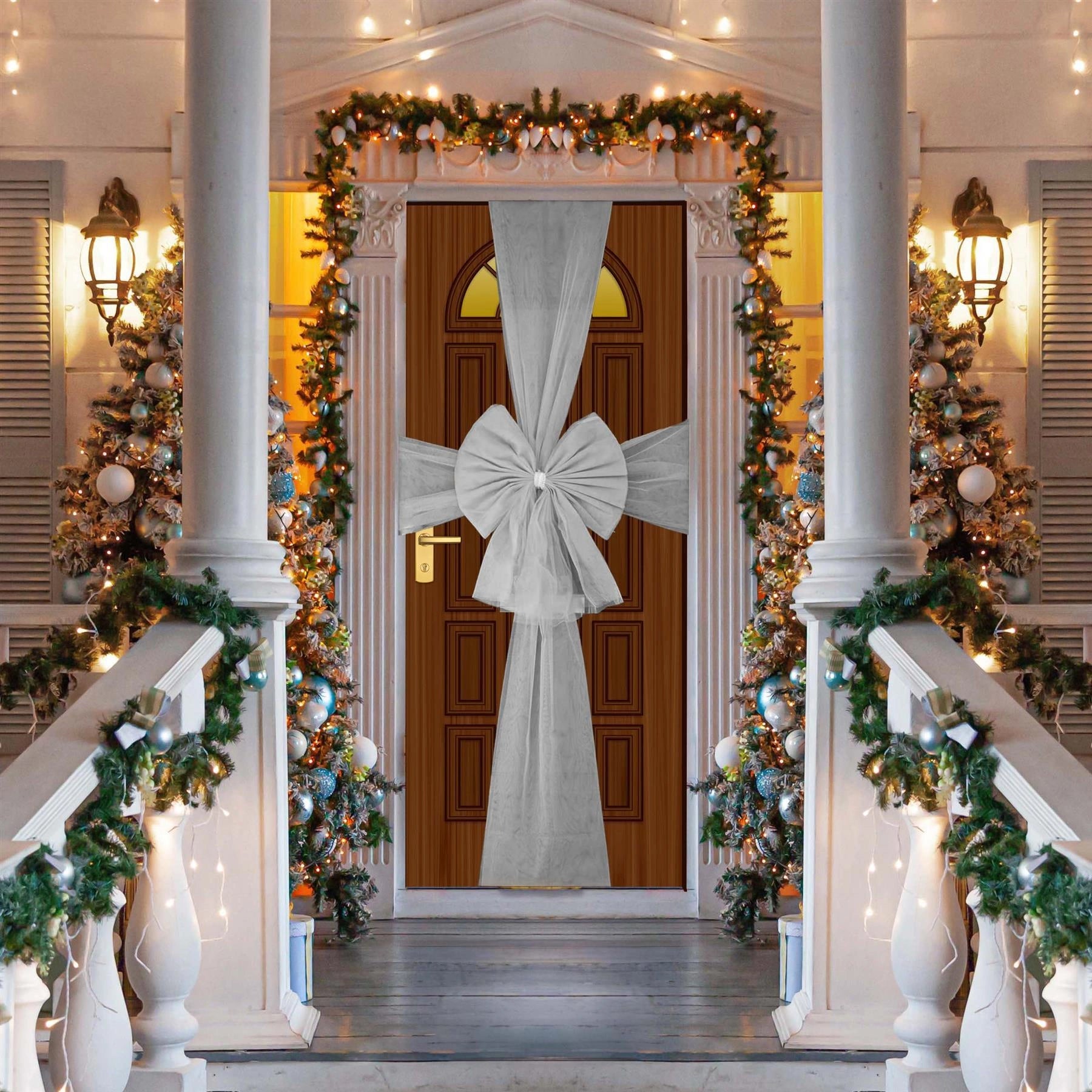 3P Giant Christmas Door Bow Silver Organza Wedding Festive Xmas Home Decor 7.5m