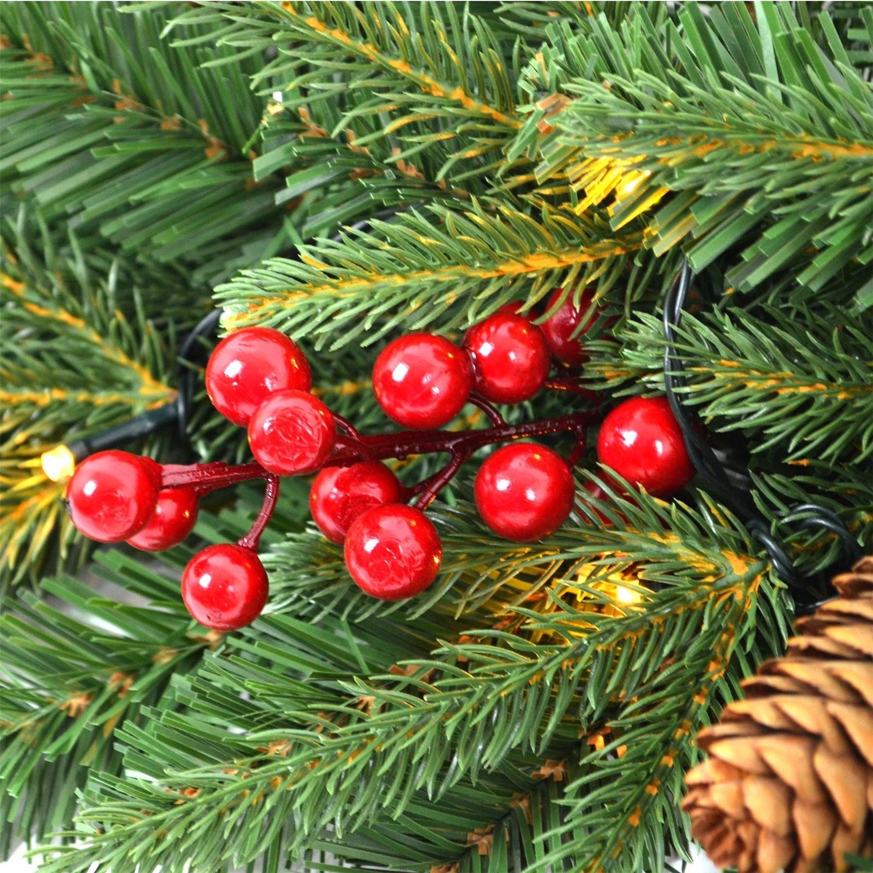 Pre Lit Christmas Garland Green Artificial Bushy Pines Wall Door XMAS Home Decor