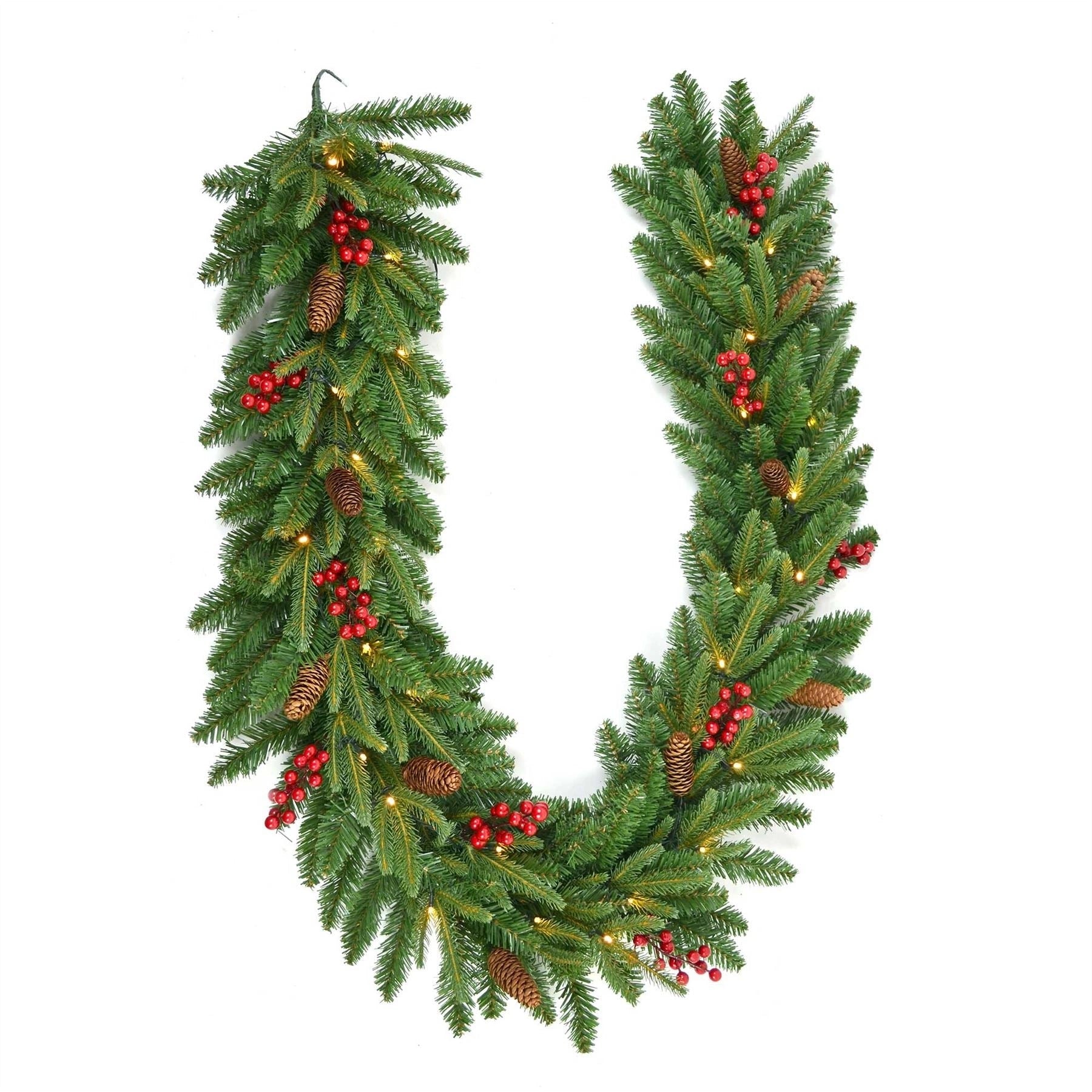 Pre Lit Christmas Garland Green Artificial Bushy Pines Wall Door XMAS Home Decor