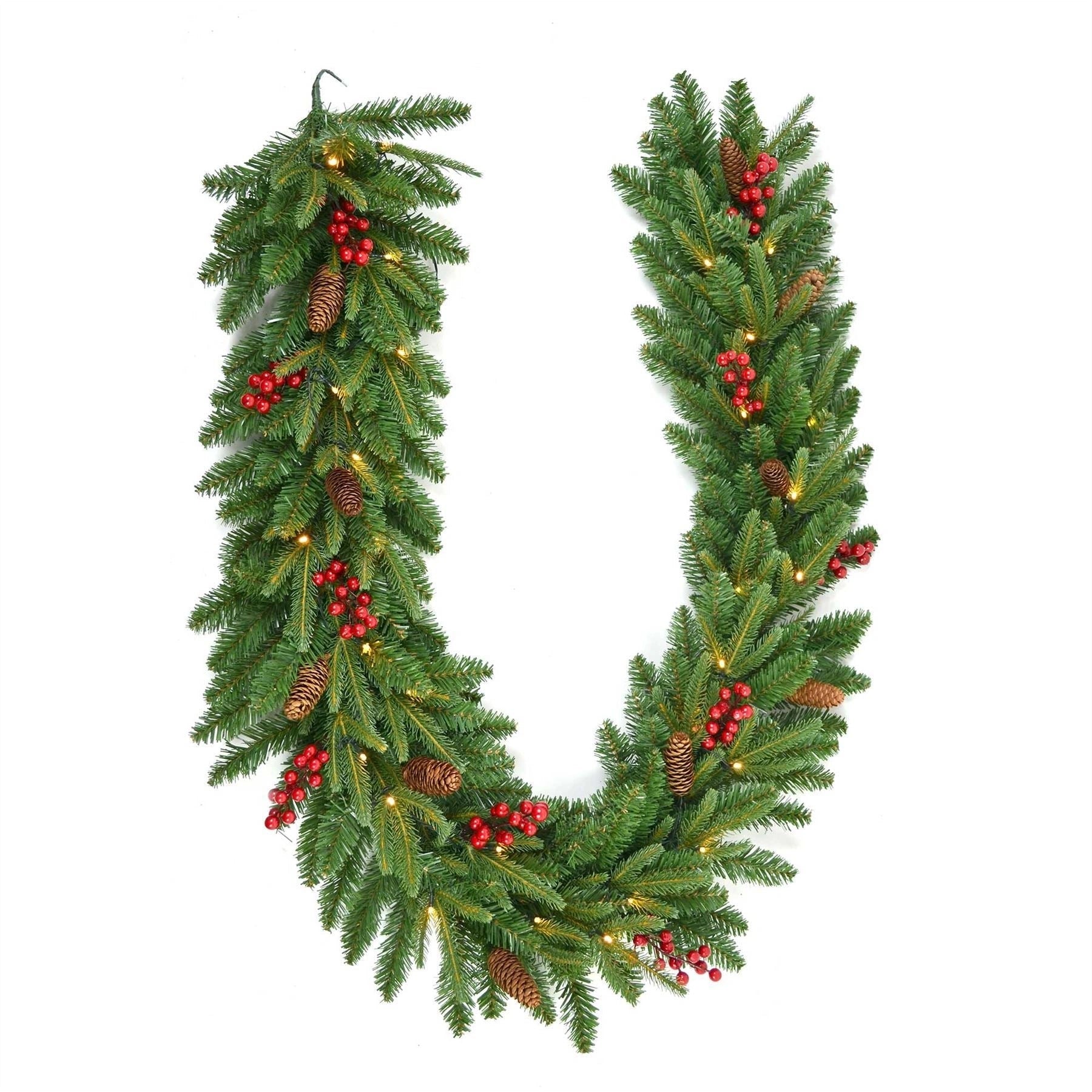 2M Christmas Garland Elegant Pre Lit With Berries And Pine Cones Christmas Lightings Decorations 11101
