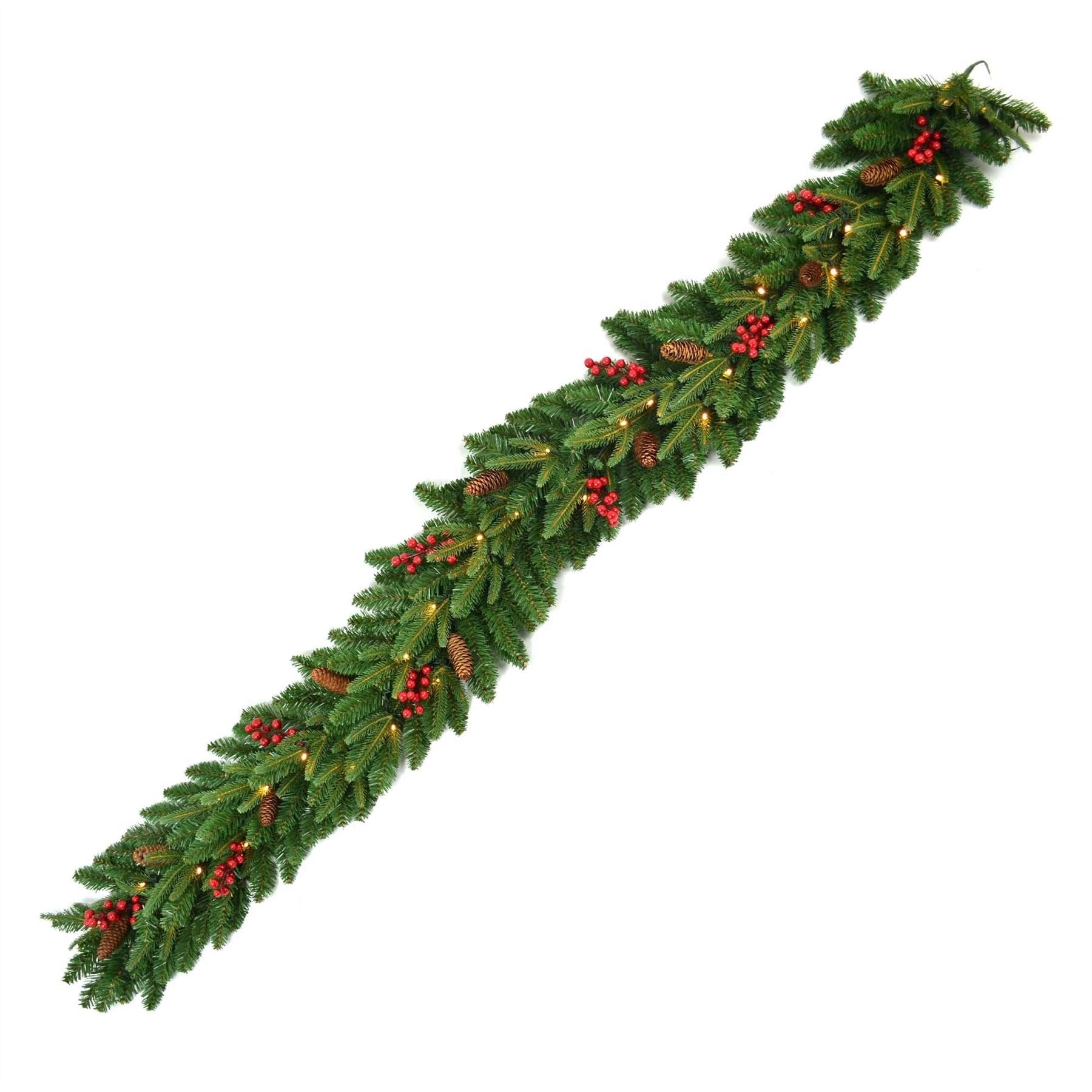 Pre Lit Christmas Garland Green Artificial Bushy Pines Wall Door XMAS Home Decor